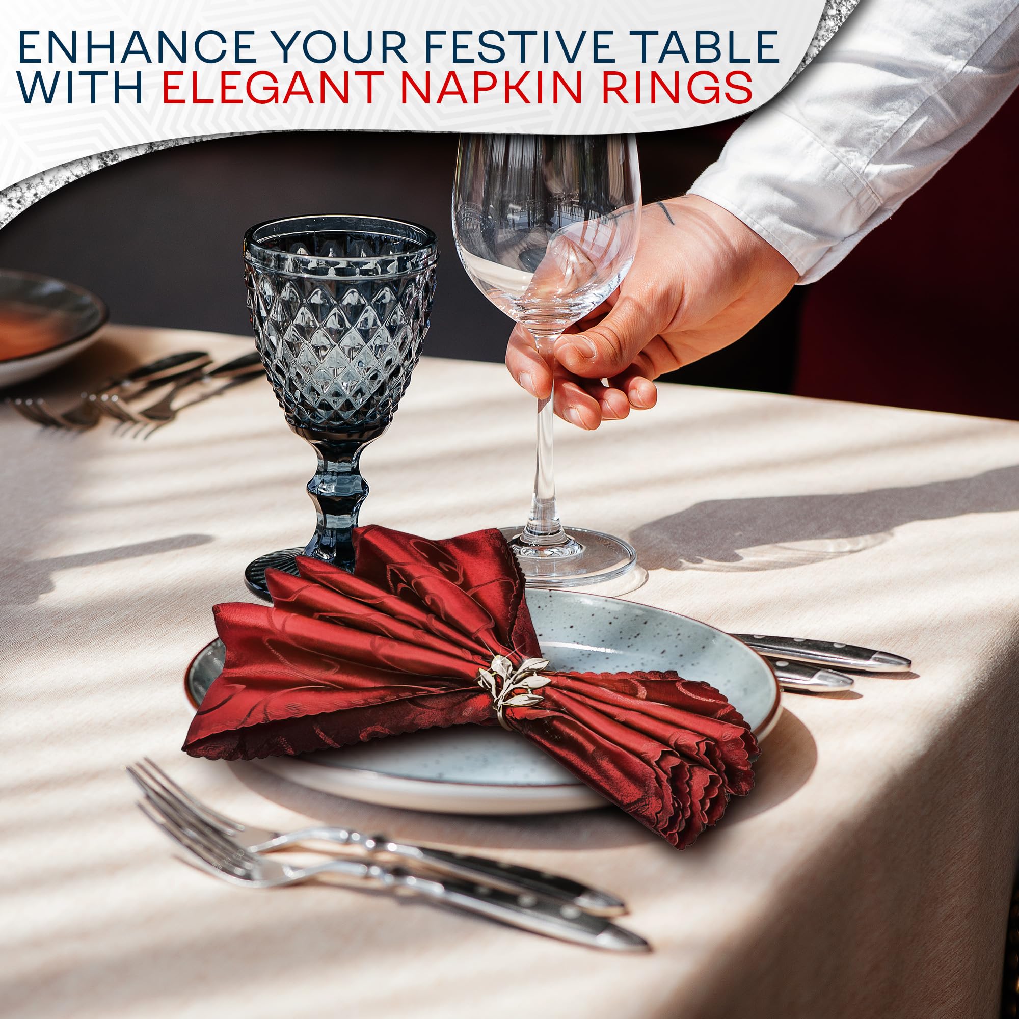 Set Of 20 Silver Napkin Rings - Elegant Leaf Design Table Decor | Stylish For Weddings, Dinner Parties, Womens Day, And Festive