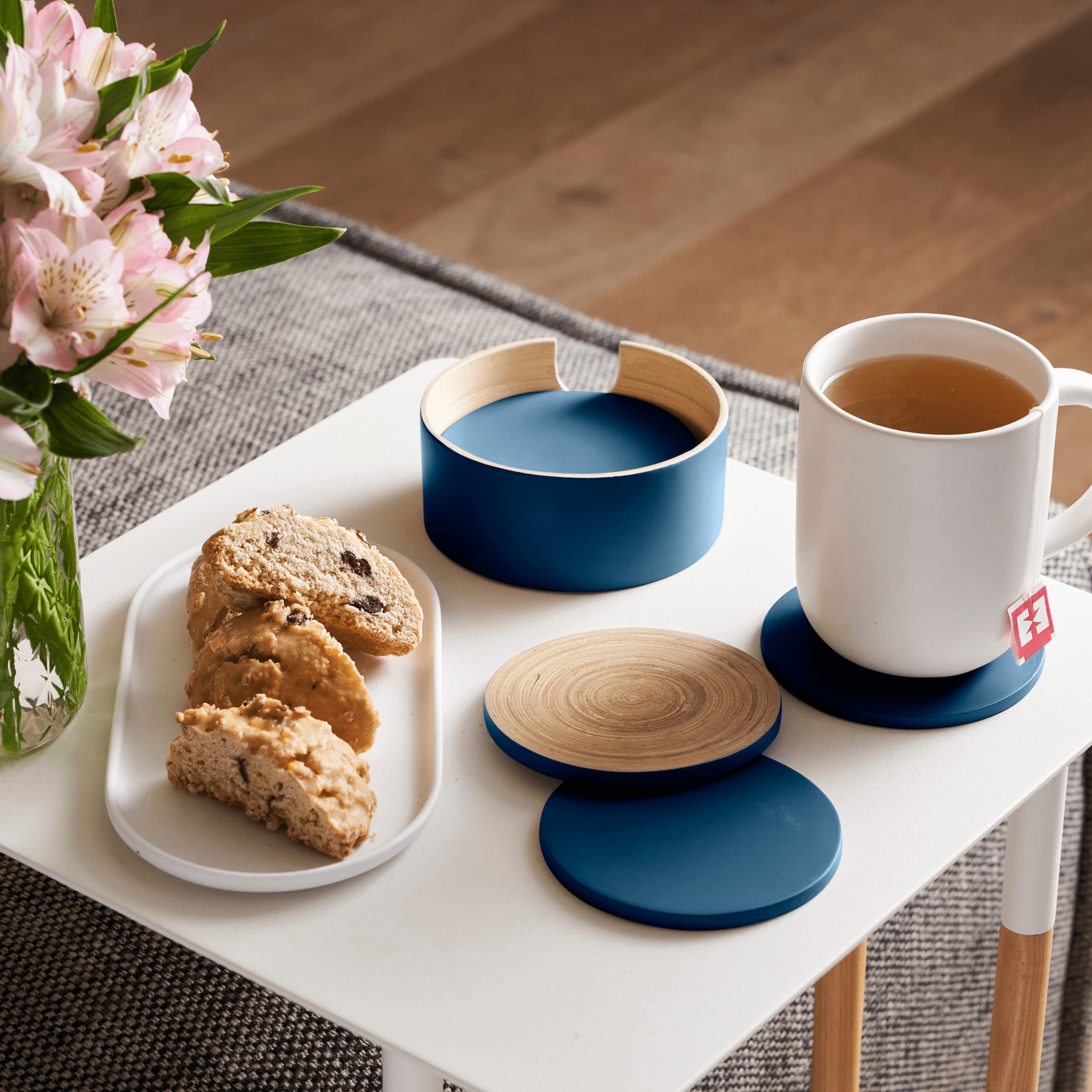 Habitaas Spun Bamboo Coasters For Drinks - Coaster Set With Bamboo Wood Coasters And Coaster Holder. Modern Coasters For Coffee
