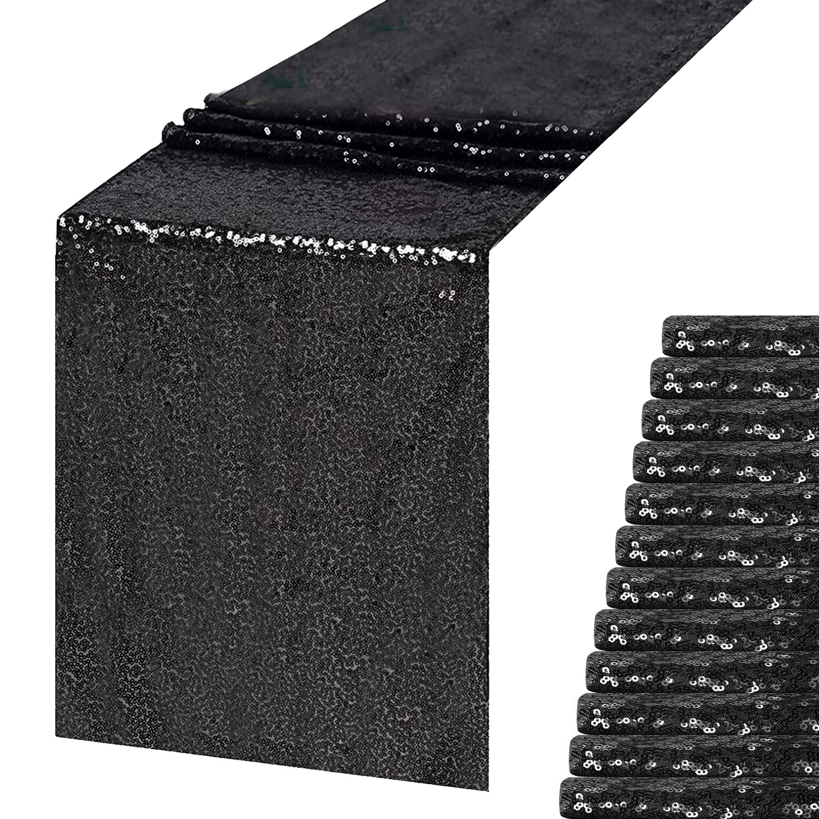 Black Sequin Table Runner 12'' X 108'' Pack Of 12 Sequin Glitter Table Runner Glitter Party Supplies For Weding Party Baby Showe