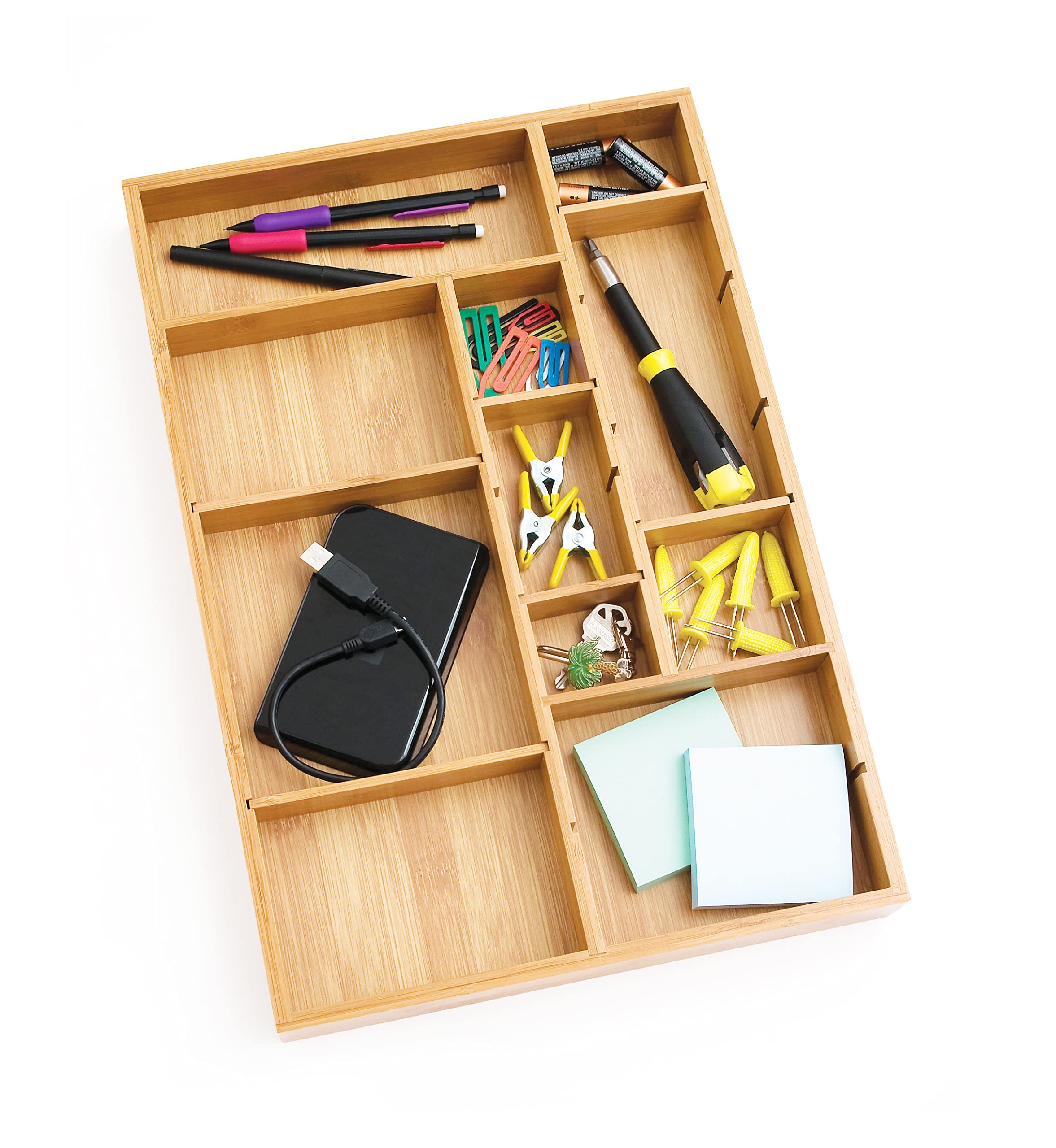 Lipper International 8397 Bamboo Wood Adjustable Drawer Organizer With 6 Removable Dividers, 12'' X 17-1/2'' X 1-7/8''