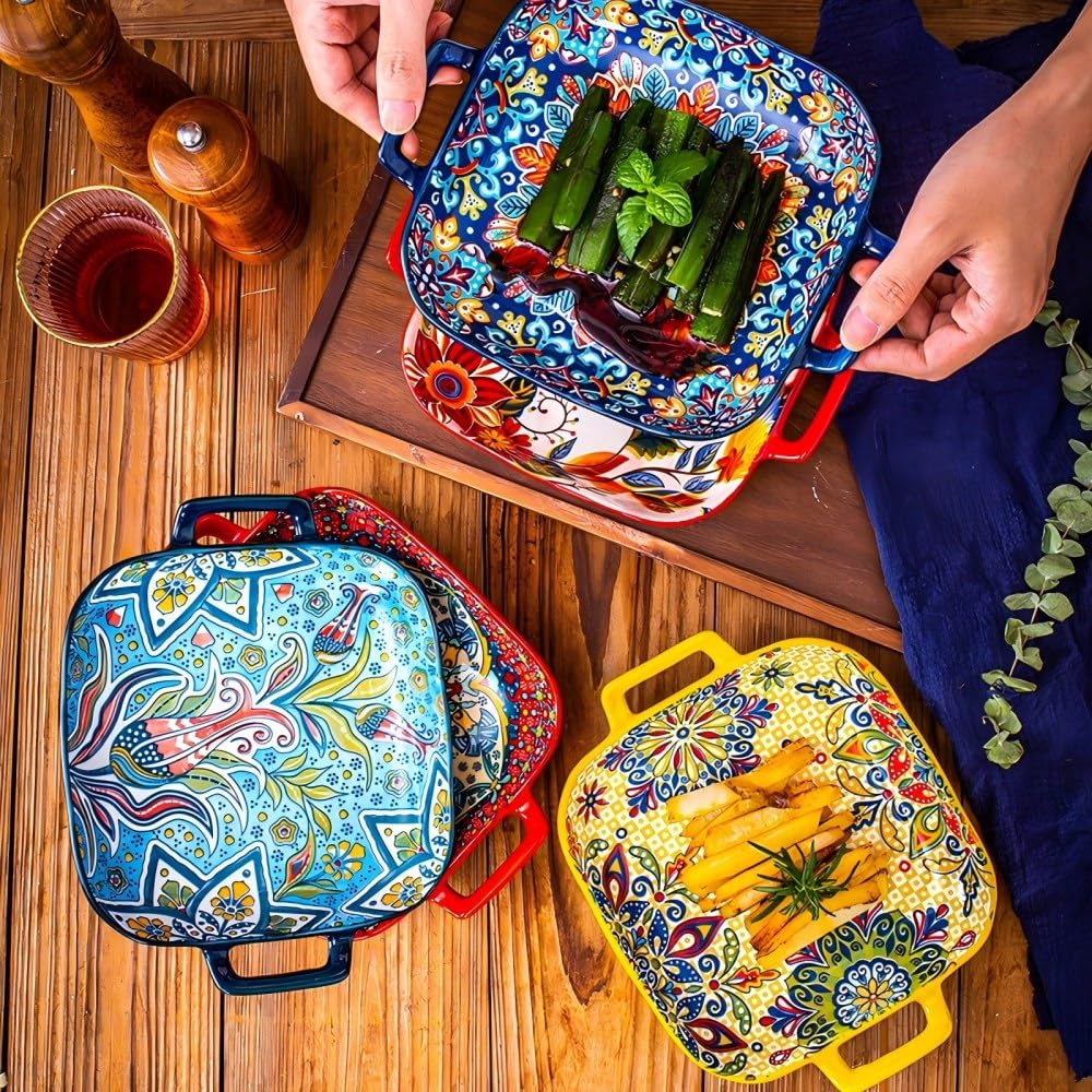 Chinglean Bakeware Casserole Oven Dishes Baking square Ceramic Rectangular Baking Dishes Thanksgiving tableware  Casserole Set 