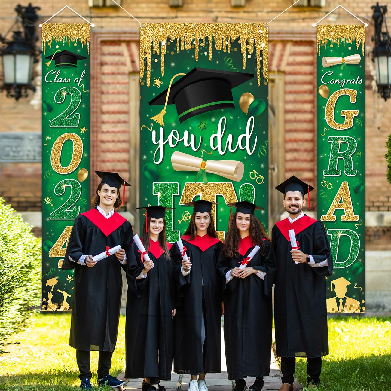 Green And Gold Graduation Decorations Class Of 2024 Congrats Grad Banner And You Did It Graduation Door Cover For High School Co