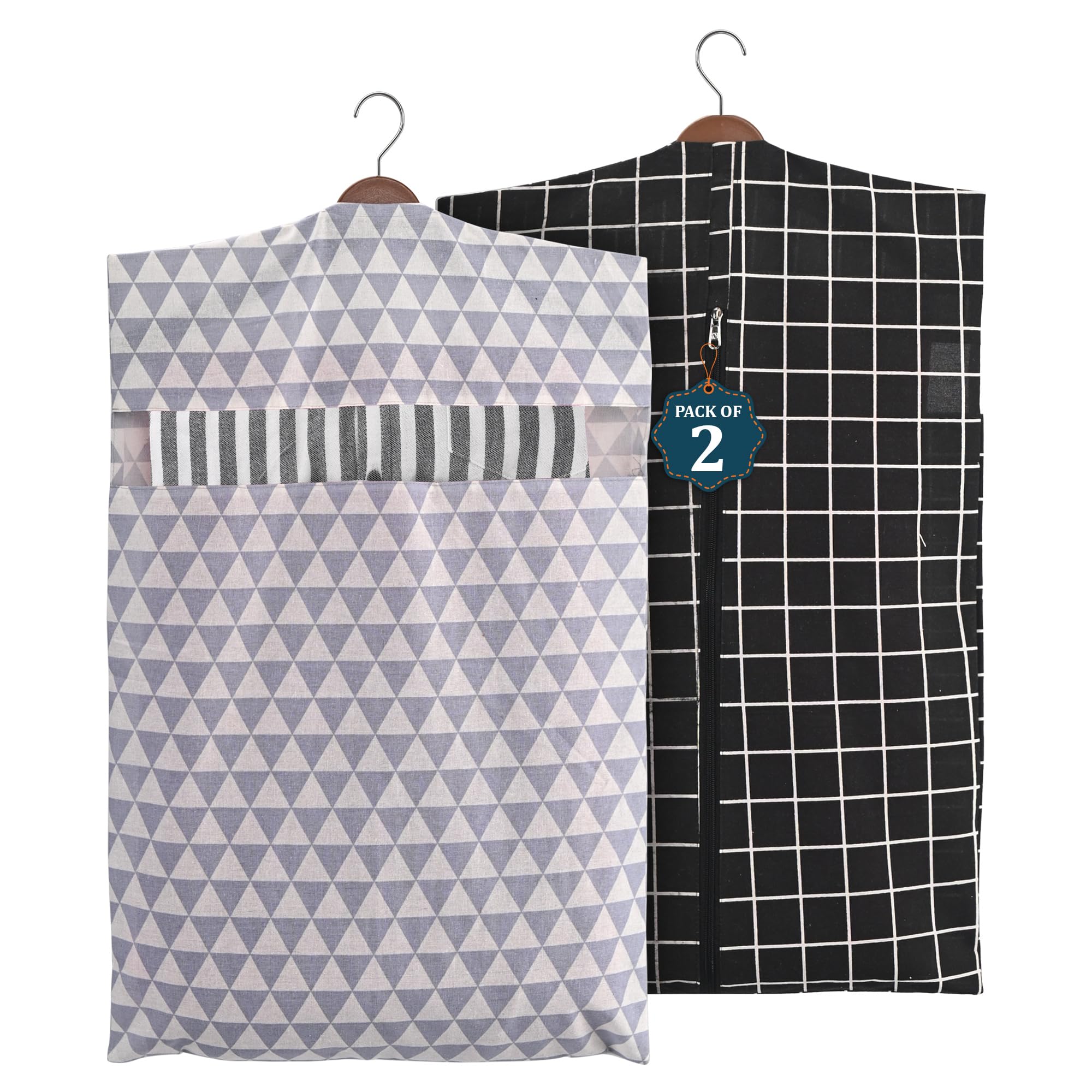 Kuber Industries 2 Pcs Almirah Clothes Packing Bags | Hanging Clothes Cover For TShirts, Pants, Shirts, Salwar Suit | Dress Org