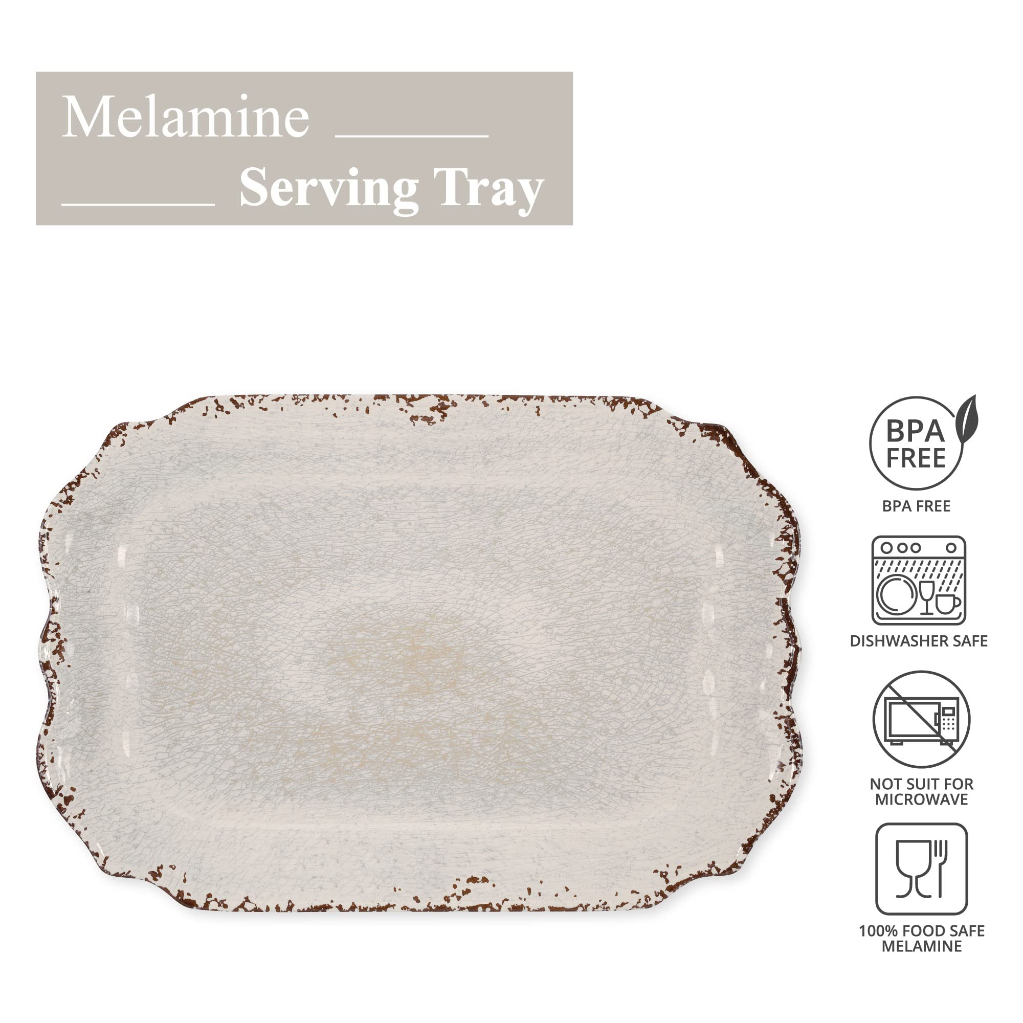 Supreme Housewares 20 Inch Melamine Serving Tray Serving Platter Rectangular Tray Bpa-Free Large Tray For Charcuterie, Food, Fru