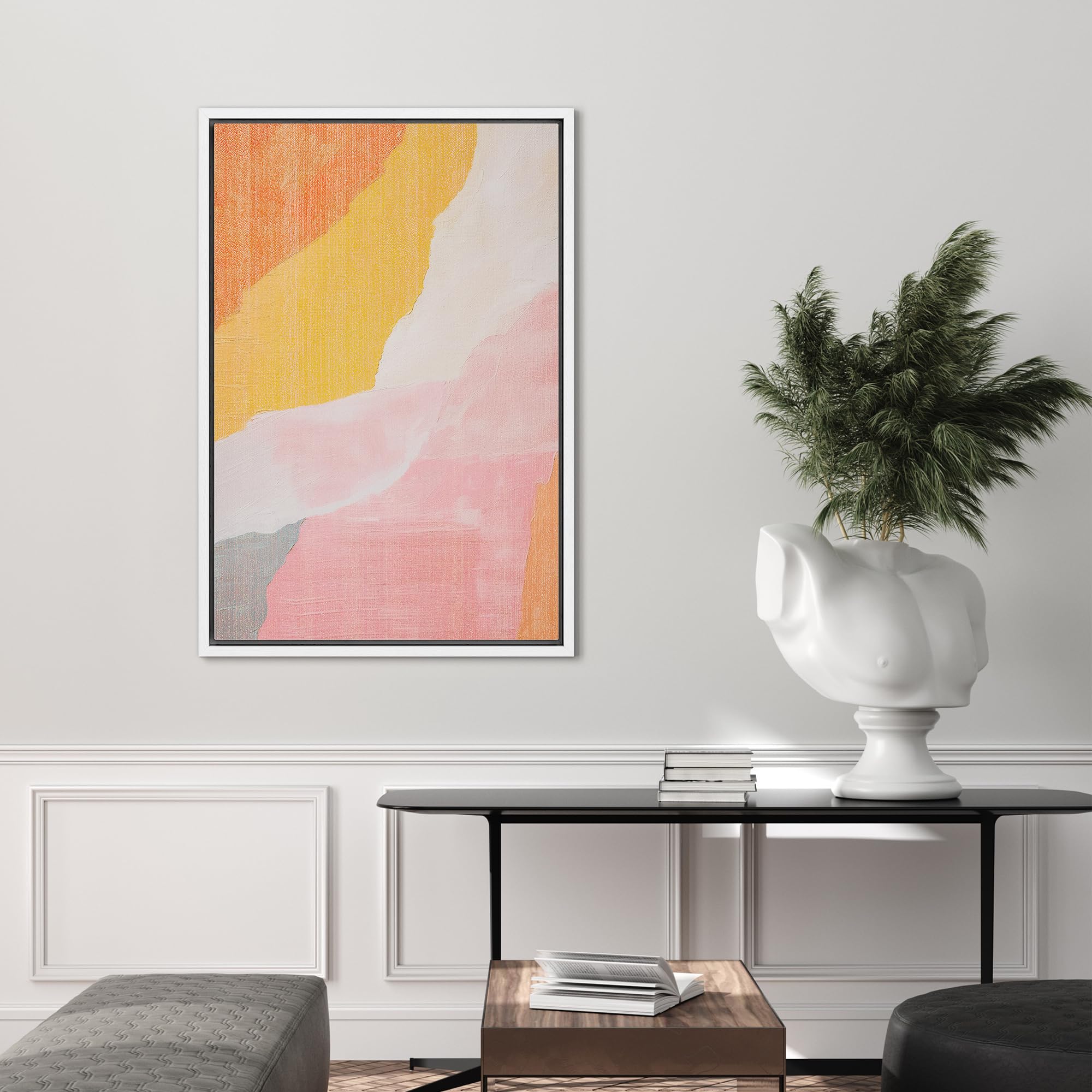 Signford Framed Canvas Print Wall Art Blush Pink Orange Paint Strokes Abstract Geometric Illustration Minimalism Decorative Colo