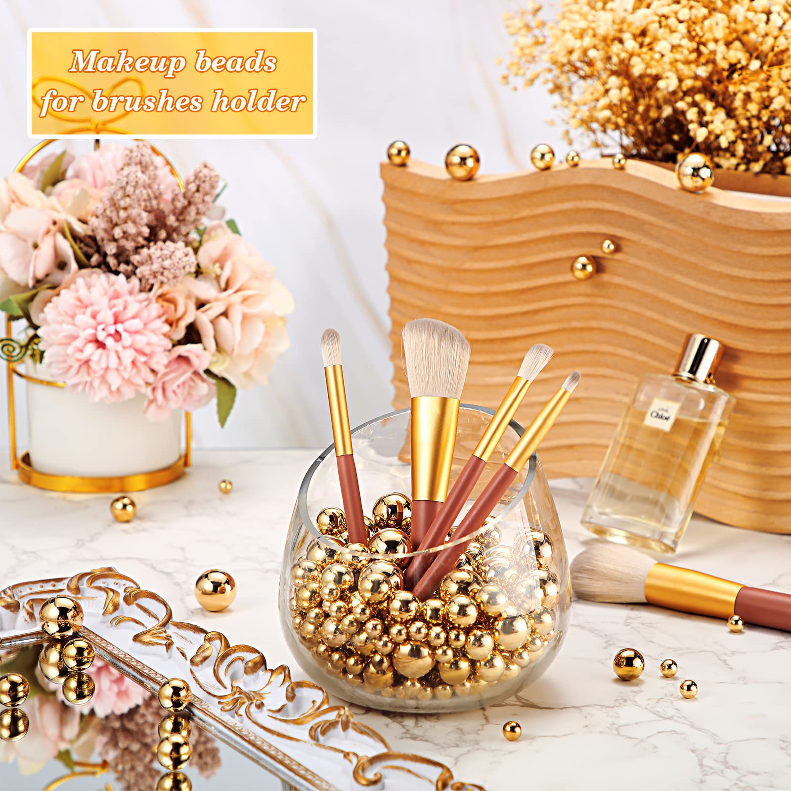 Junkin 500 Pcs Christmas Vase Filler Faux Pearls Vase Makeup Beads Bulk No Hole Gloss Pearl Beads Mixed Sizes Round Pearls for W