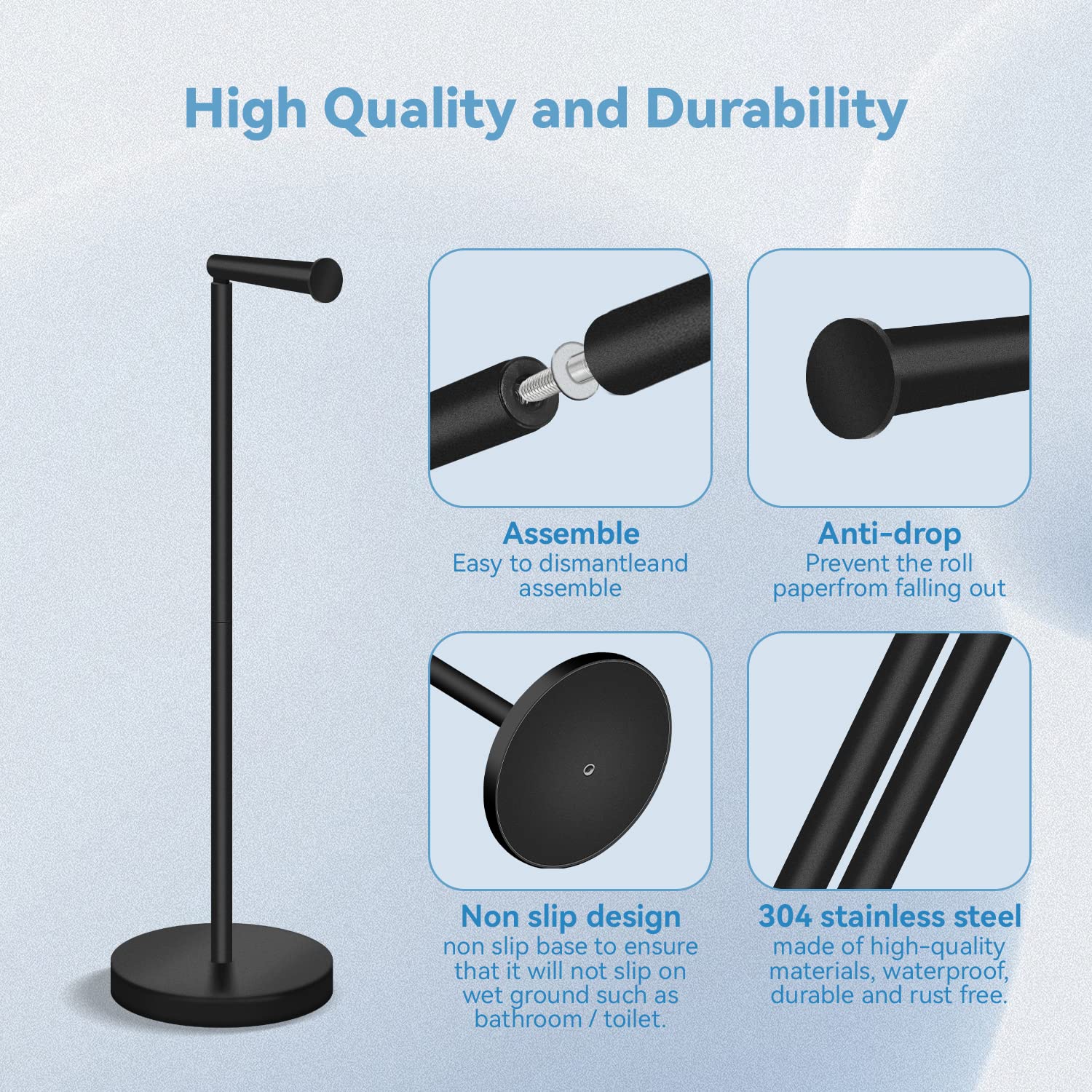 Rrm Bathroom Free Standing Toilet Paper Holder With Reserve Storage 3-4 Toilet Paper Rolls, 22-Inch Stainless Steel Stand (Matte
