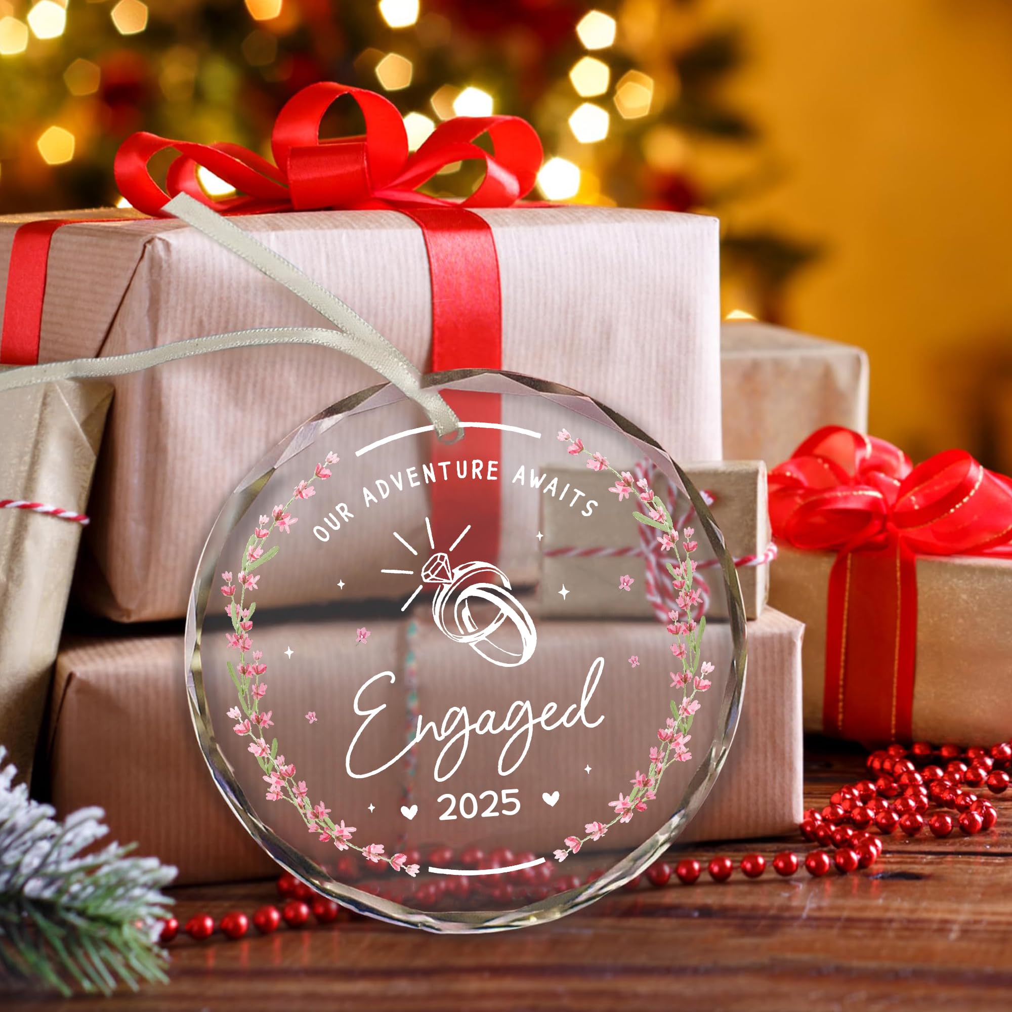 Engaged Ornament 2025, Engaged Christmas Ornament 2025 Stocking Stuffers for Couples House Warming Gifts New Home First Engageme