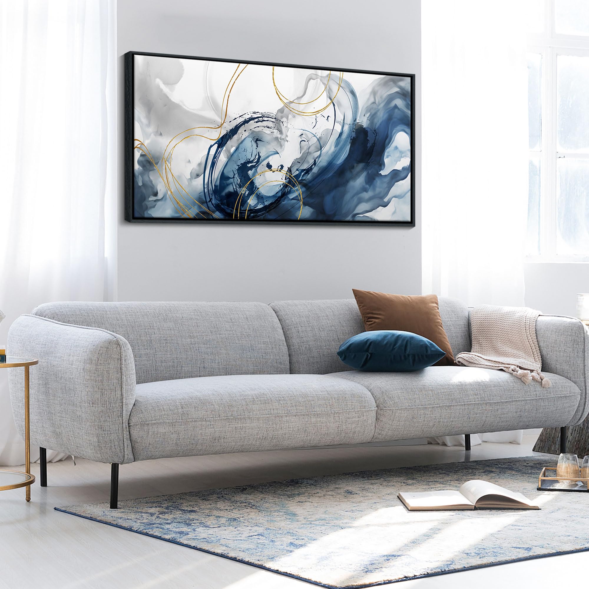 Mofutinpo Framed Abstract Canvas Wall Art Blue Pictures For Living Room Wall Decoration Large Modern Wall Art Office Artwork Wal