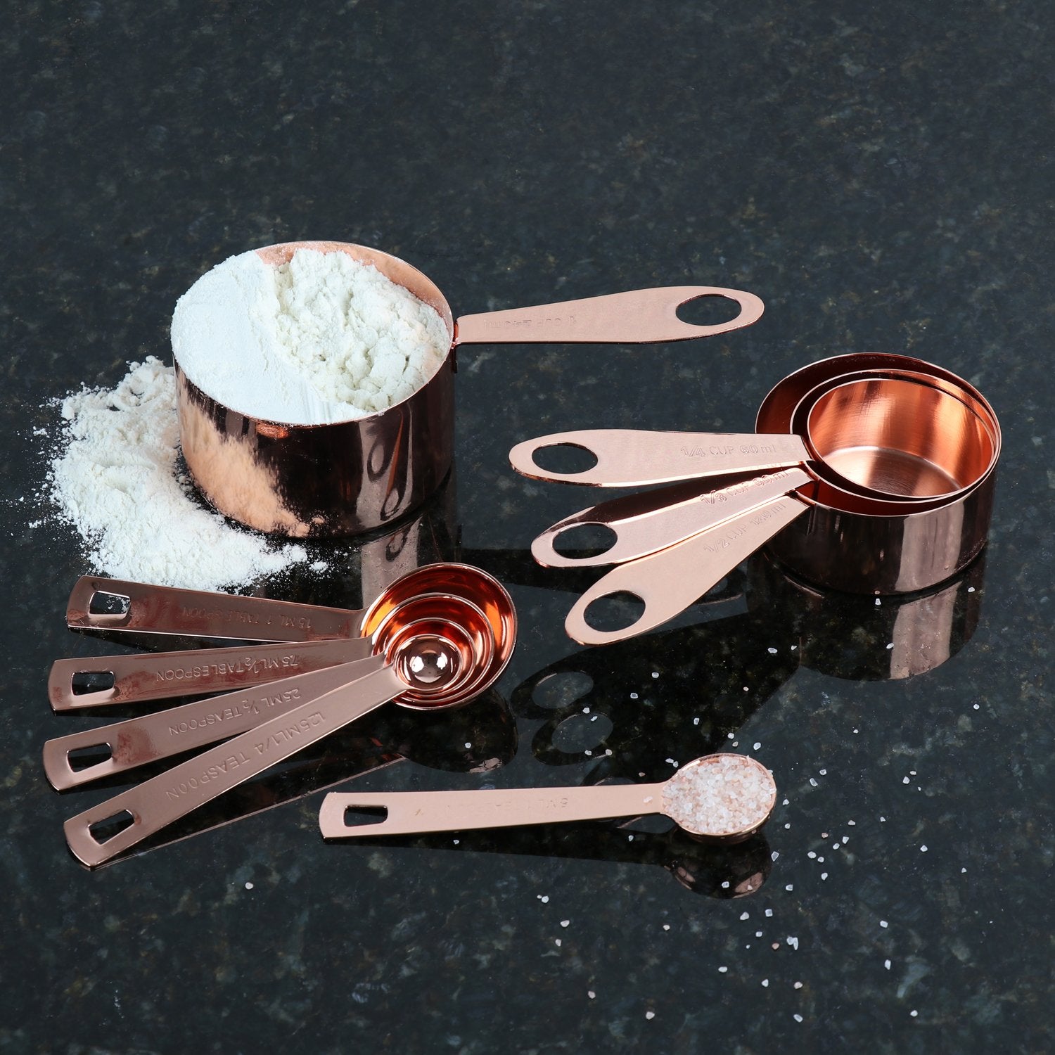 Steelware Central Copper Measuring Cups And Spoons Stainless Steel 9 Pieces With 2 Rings