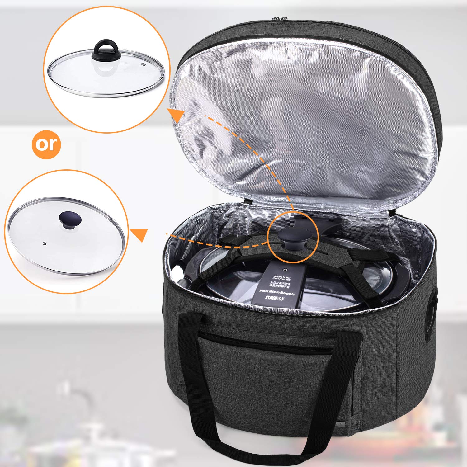 Luxja Double Layers Slow Cooker Bag (With A Bottom Pad), Insulated Slow Cooker Carrier Fits For Most 6-8 Quart Oval Slow Cooker,