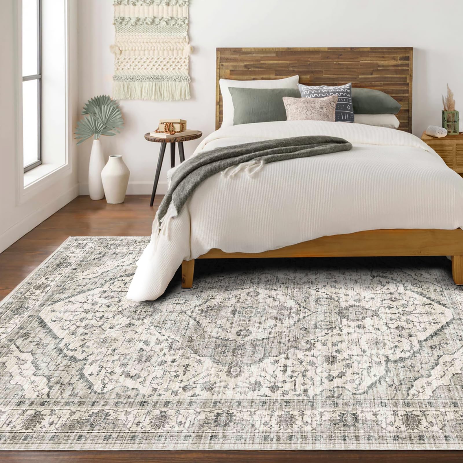 Boho Area Rug 6x9 Area Rug Vintage Rugs for Living Room, Washable Rugs Non Slip Large Area Rug for Dining Room Bedroom Office, F