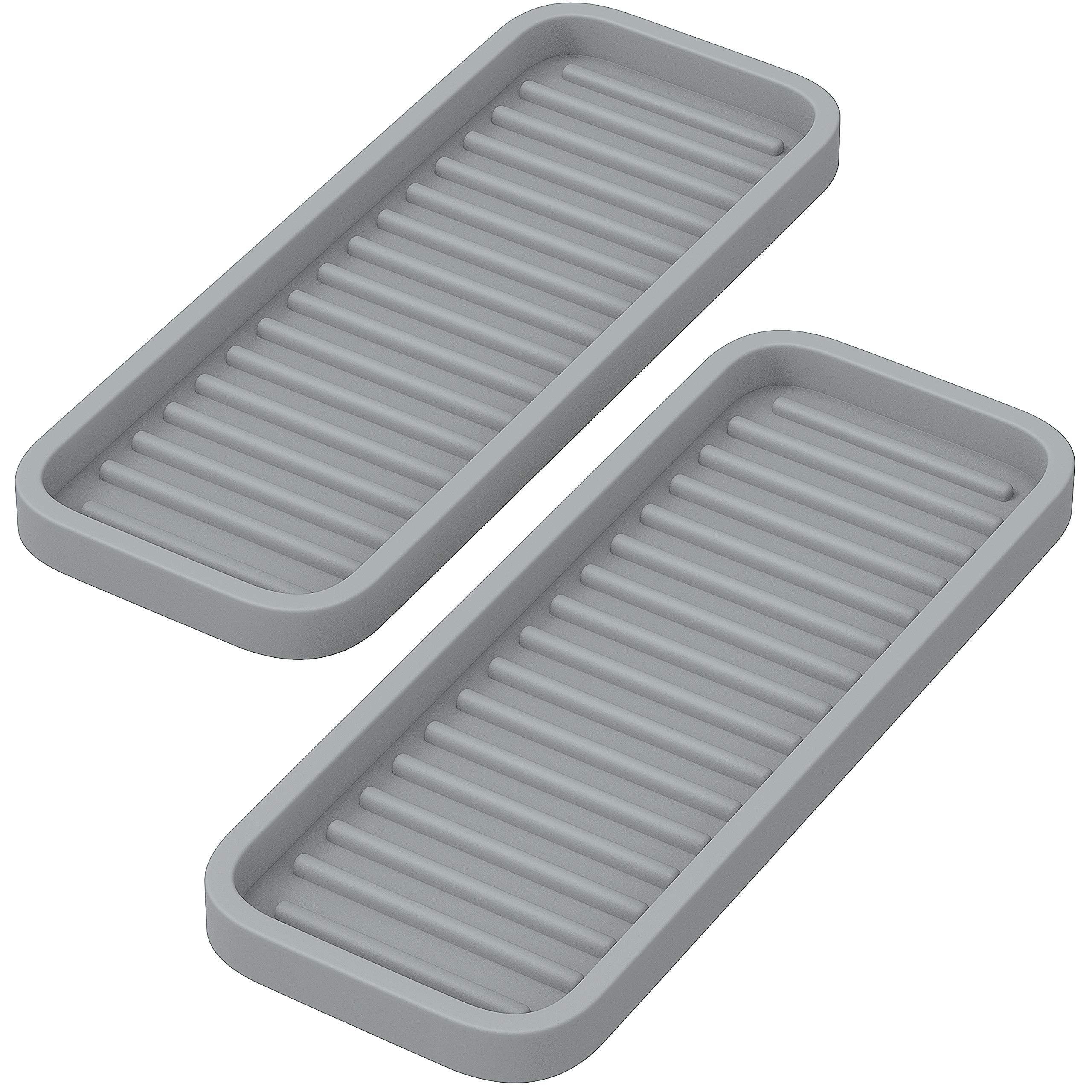 Zappoware Silicone Kitchen Sink Caddy Sponge Holder 9X3.5 (2-Pack) Gray - Bathroom Vanity Tray Organizer, Kitchen Soap Tray For
