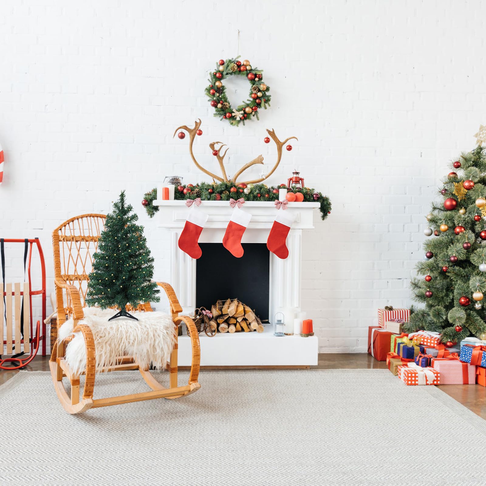 Okicoler 3ft Pre-Lit Artificial Holiday Christmas Spruce Tree for Home, Office, Party Decoration 100-Branch&50 Warm White Lights