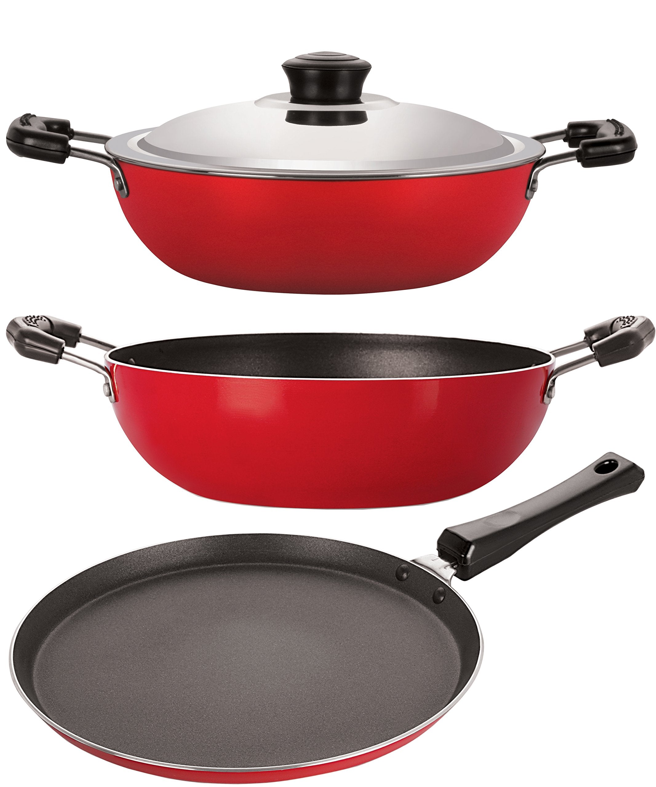 Nirlon NonStick Coated Heat Resistance Heavy Gauge Aluminium Cookware Combo Gift Set Offer With Steel Lid