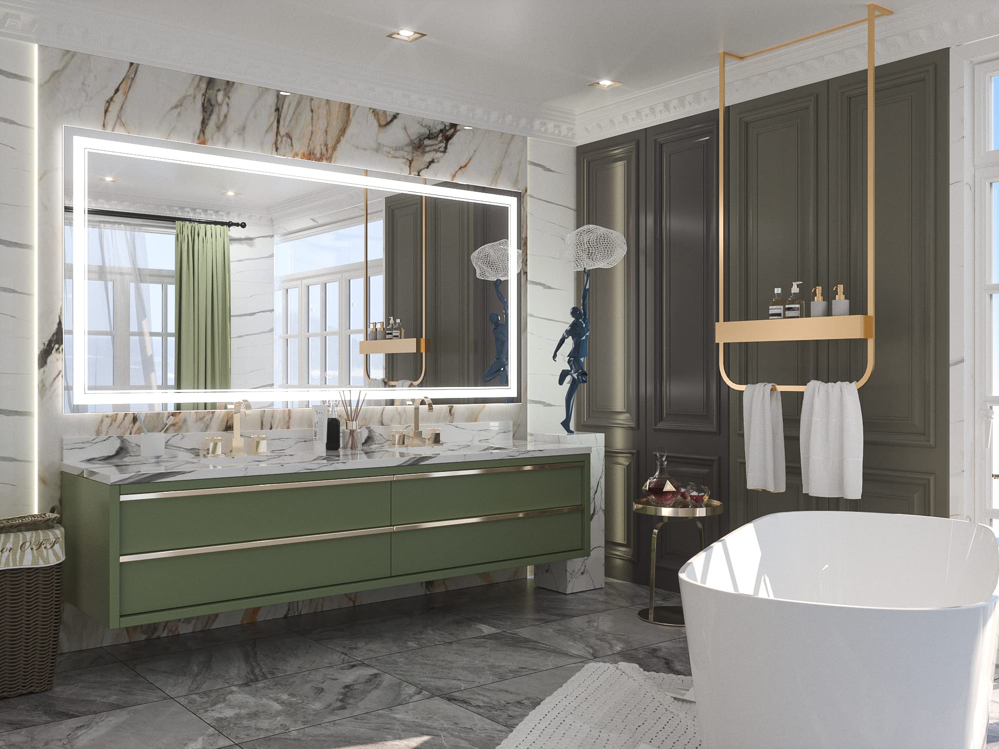 Keonjinn 72 x 36 Inch LED Bathroom Mirror with Lights  Lighted Vanity Mirror  Wall Mounted Anti-Fog Dimmable Memory Brightness Front lit Makeup Mirrors  IP54 CRI 95+ Shatterproof(Horizontal/Vertical)