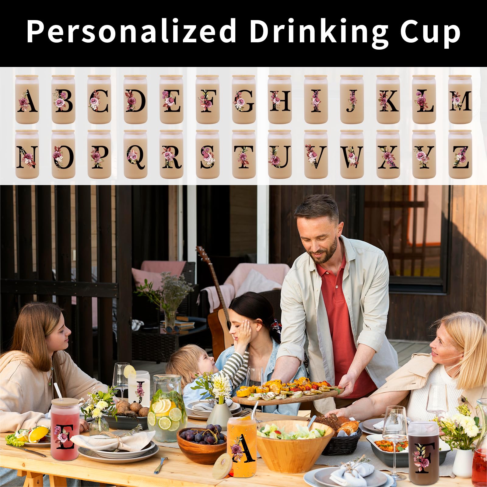 Wulcea Monogrammed Glass Drinking Cup With Lid Straw Women Men Teacher Christmas Math Biology Piano Future Mentor Speech Substit