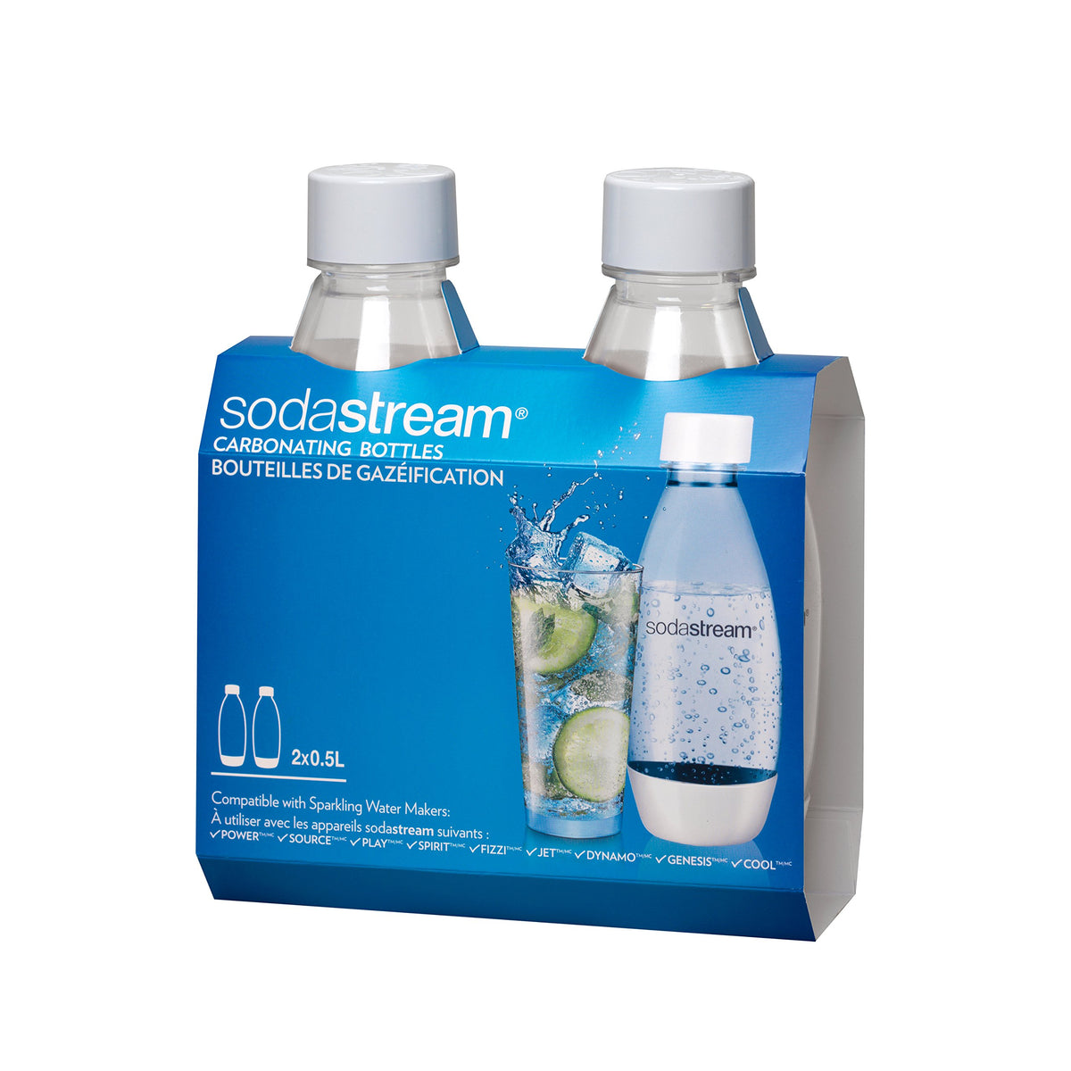 Sodastream .5L Slim White Carbonating Bottles Twin Pack