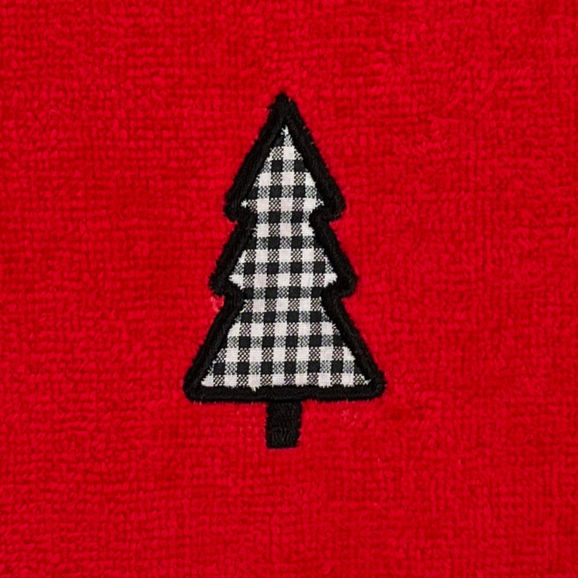 Decorative Christmas Theme Red Towel Set: Luxury Bathroom Fingertip Towels, Embroidered Check Tree Set Of 2