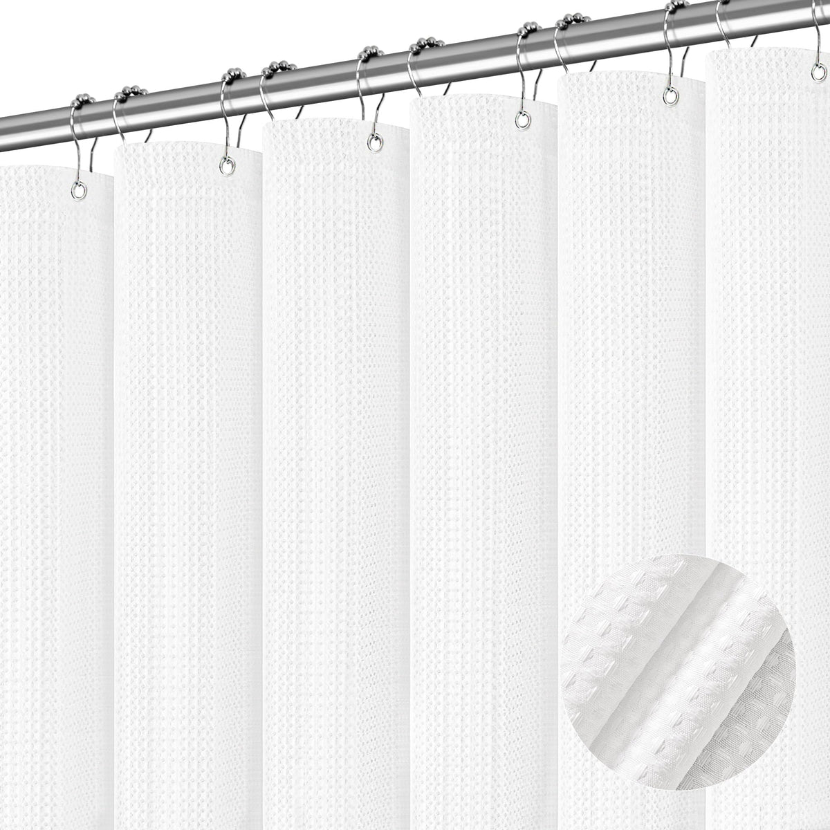 Pangsinne White Shower Curtain For Bathroom 84 Inches Long, Waffle Textured Heavy Duty Extra Long Shower Curtains, Waterproof 25