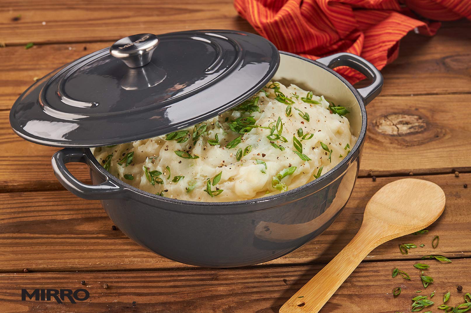 Mirro Mir-19059 4.8 Quart Cast Iron White Enamel Coated Interior Dutch Oven, Grey, Ready To Use