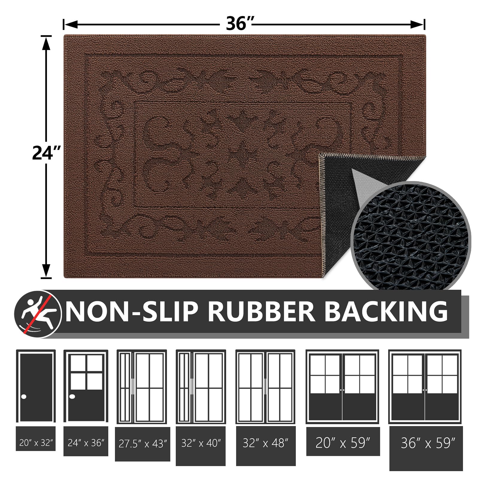 Foneyi Indoor Doormat, Front Back Door Mat 24''X36'' Washable, Rubber Backing Non Slip Door Mats, Low-Profile Absorbent Entrance