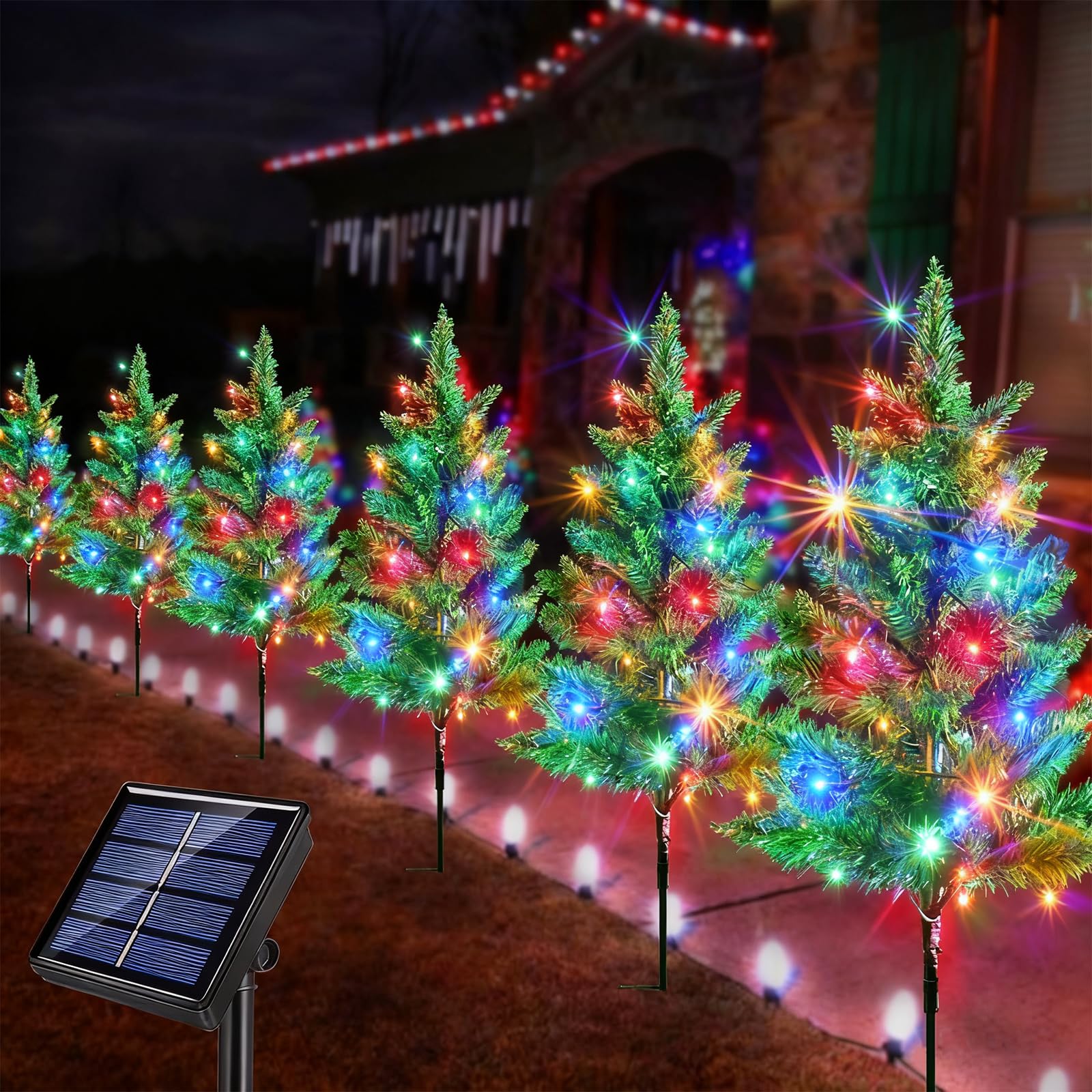 Windpnn Upgraded 6-Pack 120 LED Solar Christmas Garden Stake Lights, Outdoor Waterproof Solar Xmas Tree Yard Stake Christmas Pat