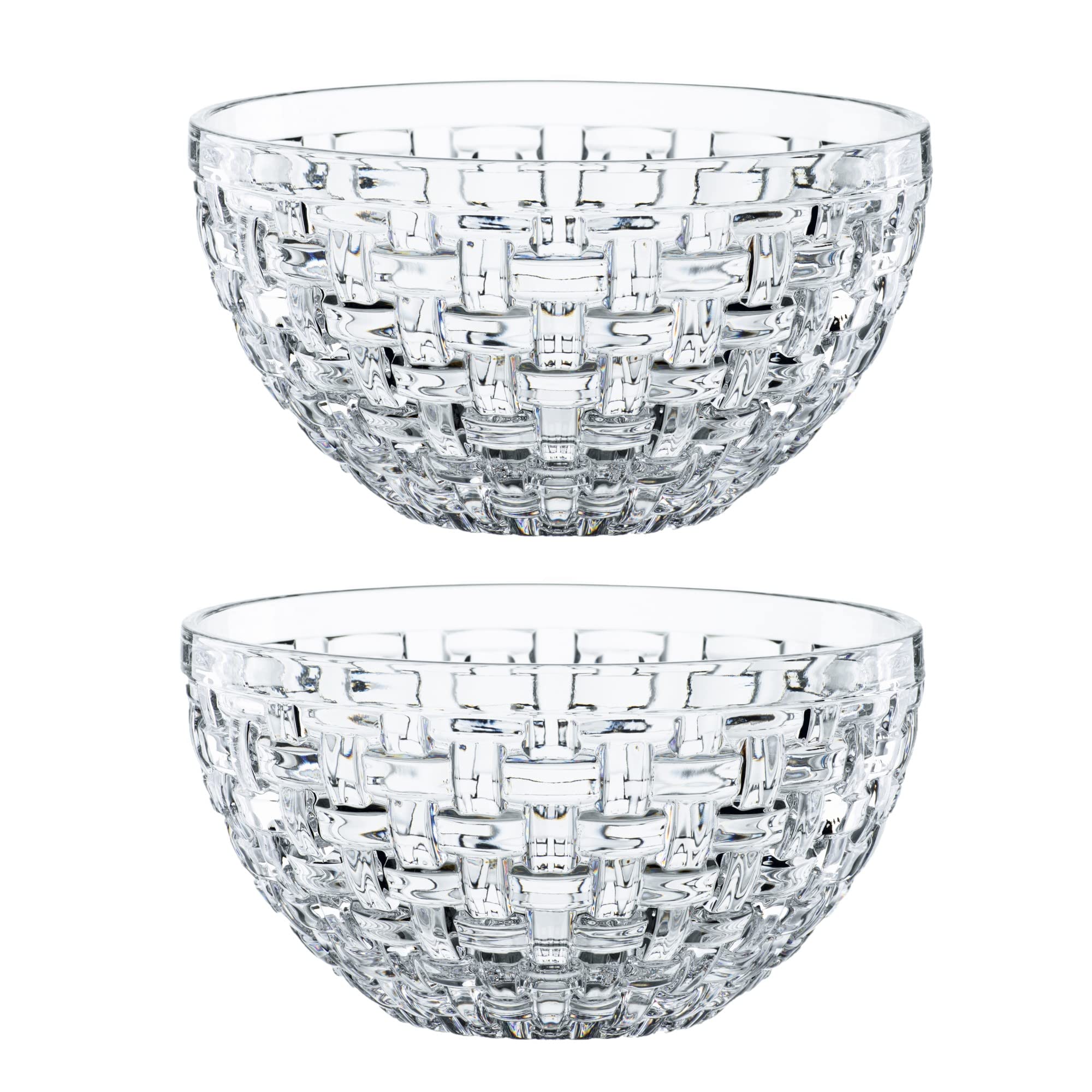 Nachtmann Bossa Nova Collection Bowl | Set Of 2 Clear Crystal Glass Bowls | Basket Weave Glass Design | 6 Inch Mixing And Servin