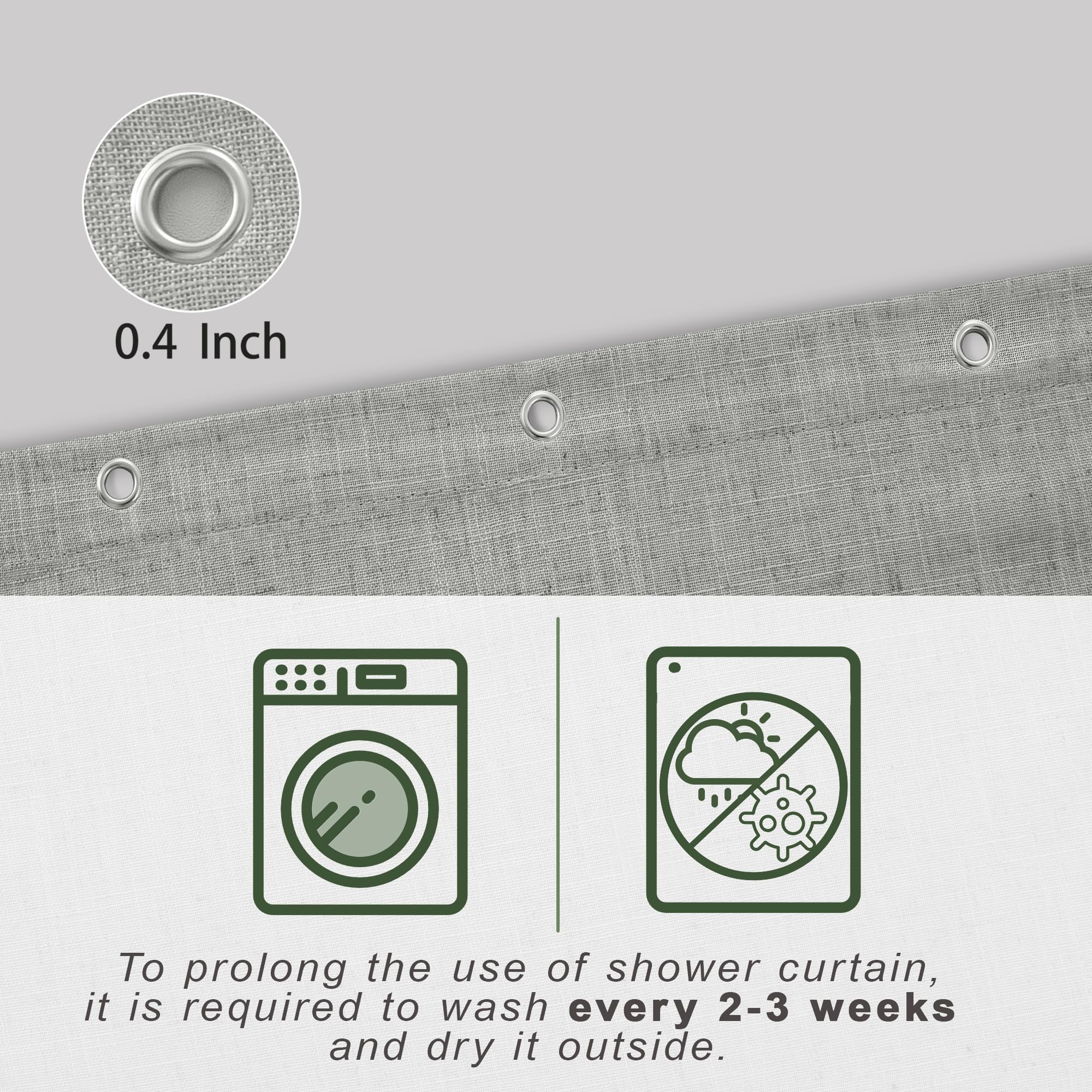 Grey Shower Curtain Basic Solid Waterproof Linen Fabric Liner Set with Hooks Unique Translucent Hotel Style Collection Farmhouse Boho Modern Shower Curtains for Bathroom Ideas Light Gray 72 Inch