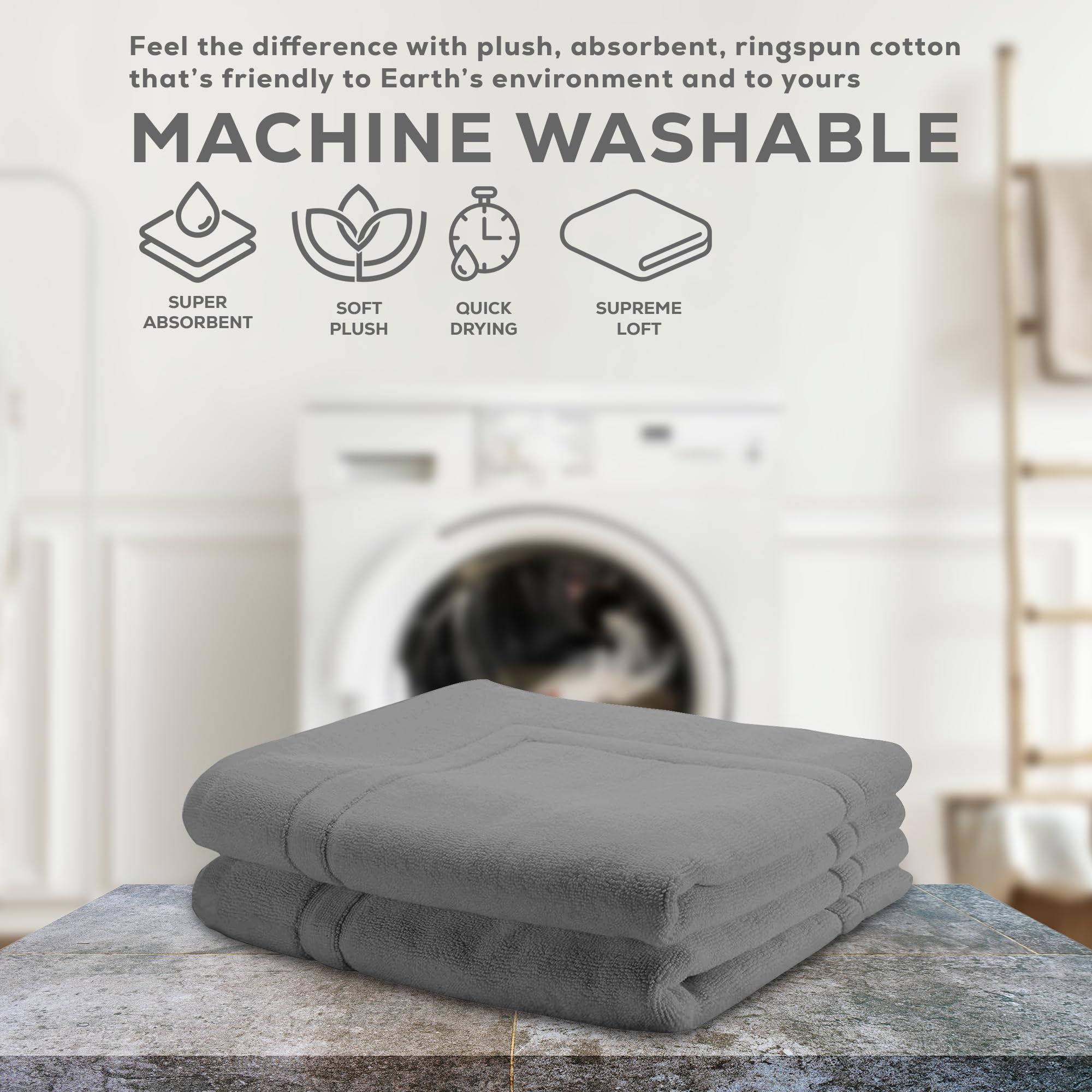 Alibi Bath Mat Floor Towel Set | 2 Pack of Super Soft & Absorbent Luxury Cotton Towels | Hotel  Spa  Shower & Bathroom Step Out of Tub Floor Mats [NOT a Bathroom Rug] |Machine Washable - Grey 22 X 34