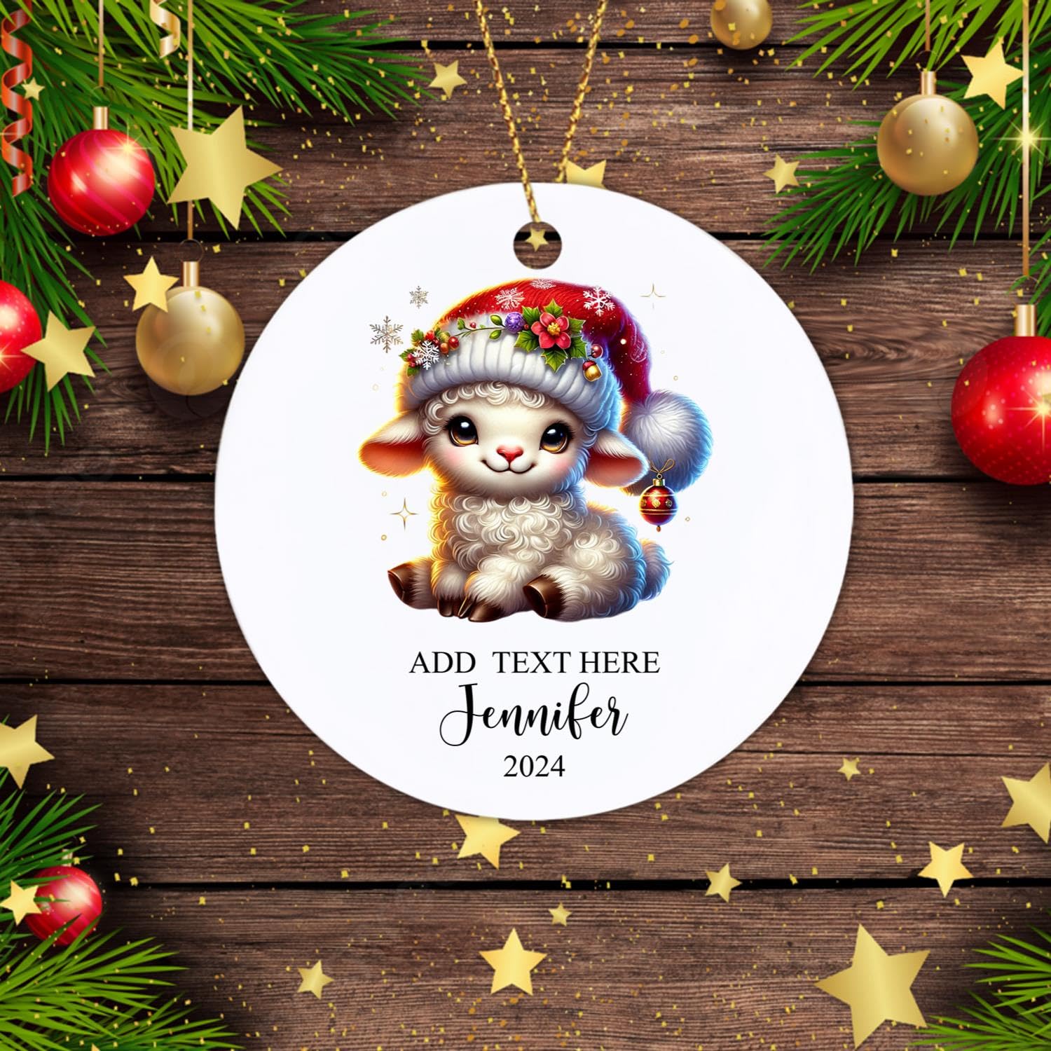 Custom Cow Christmas Ornament 2025, Cute Cow Ornaments for Christmas Tree, Personalized Baby Animal Santa Hat Xmas Ornament, Gif