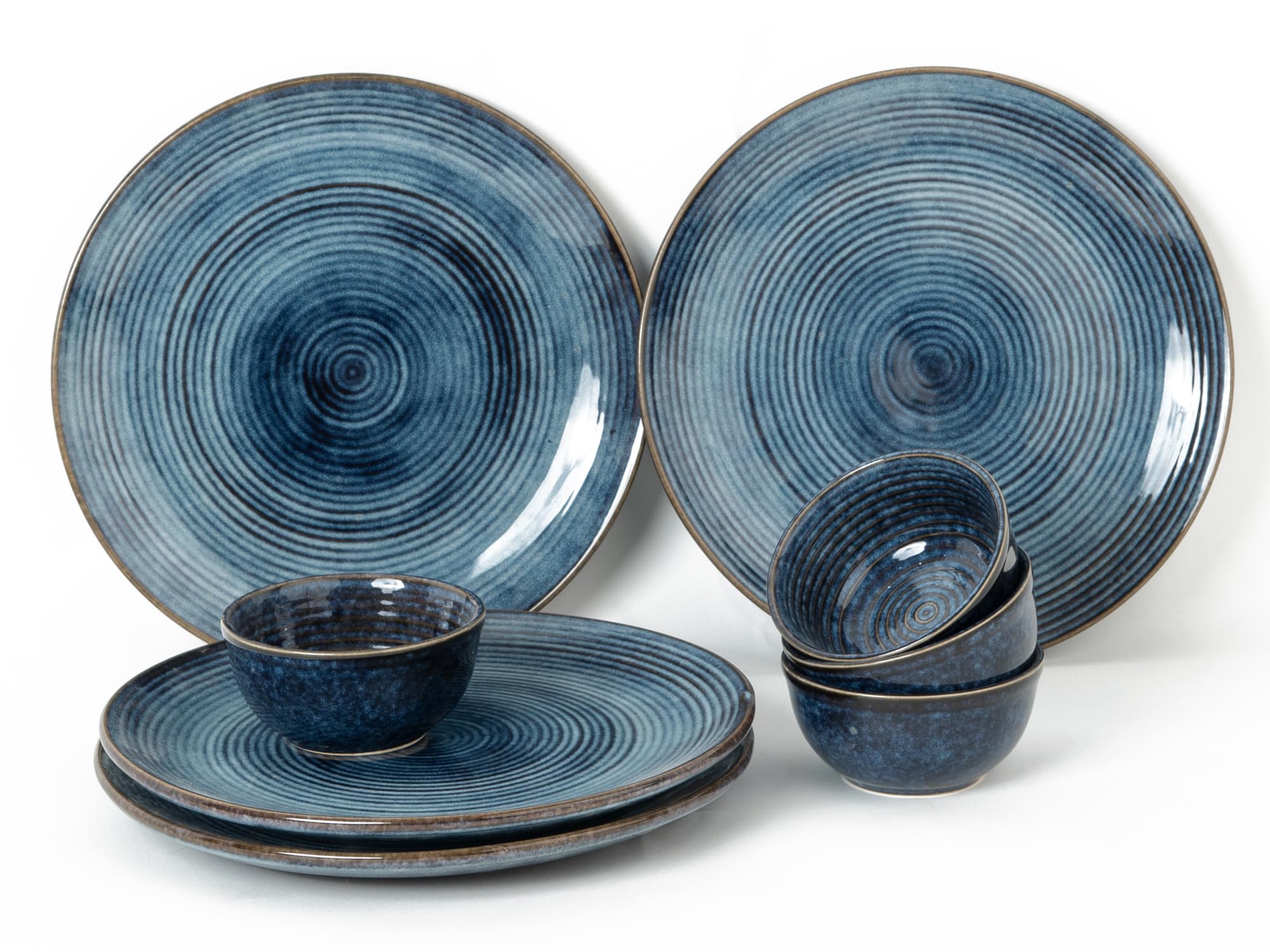 Bodhi House Handcrafted Stoneware Reactive Glaze Ceramic Dinner Set, 8 Pieces Serving For 4, Microwave And Dishwasher Safe, Bone