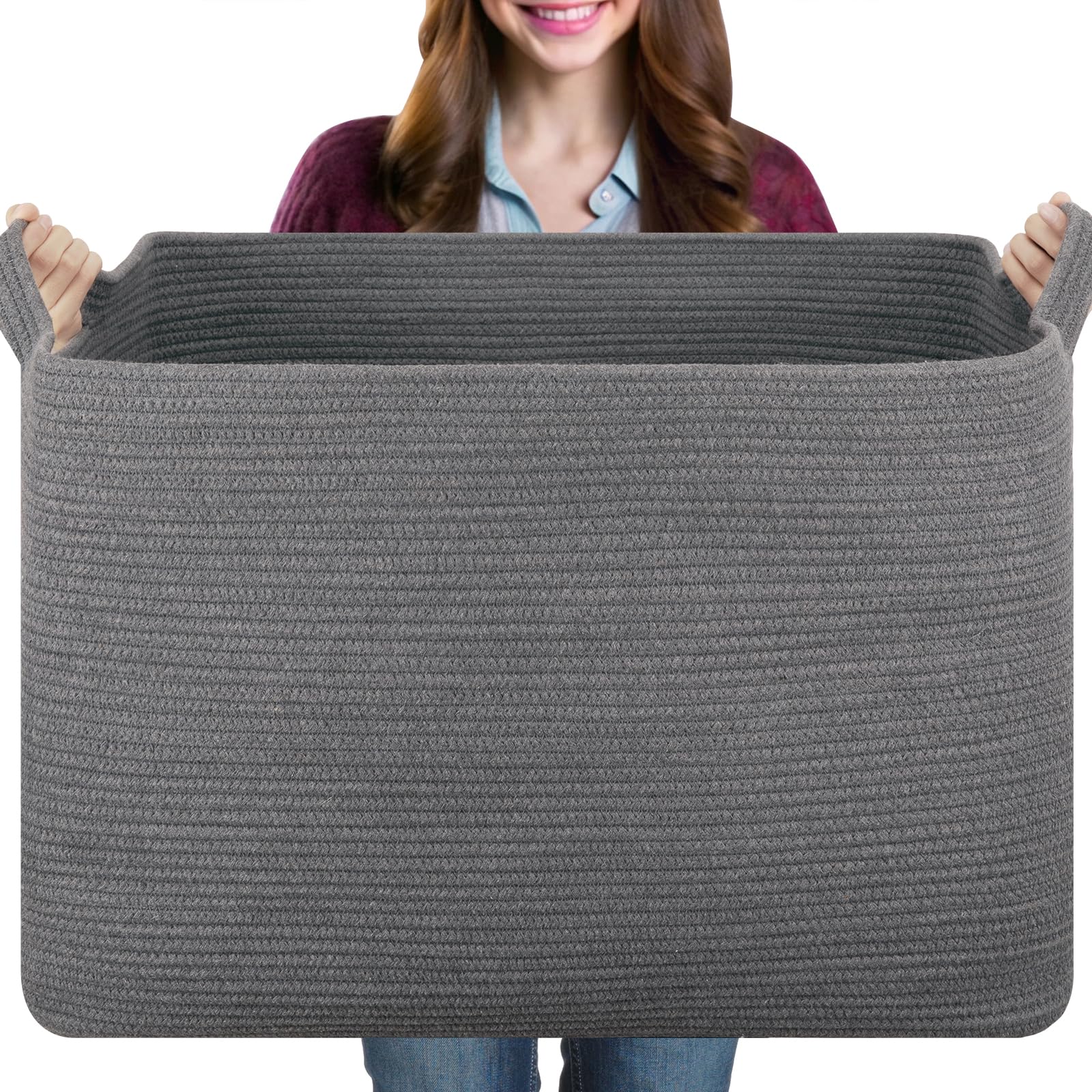 Oiasket 108L Laundry Basket For Storage, 24.8''L X 16.2''W X 16.2''H Extra Large Blanket Basket, Rope Storage Basket For Living