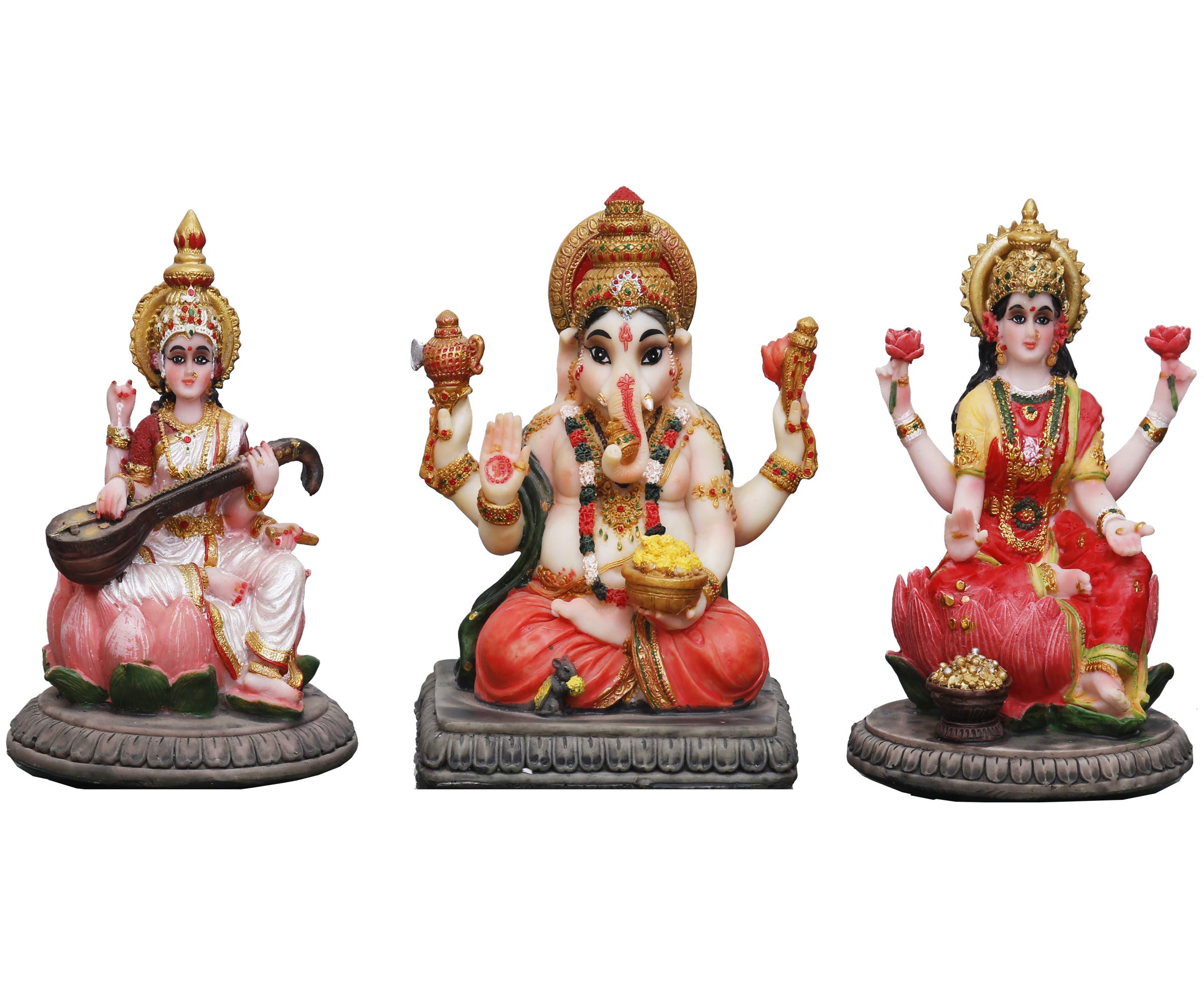 Sri Krishna Culture-Lakshmi, Ganesh And Saraswati Ji Murti Combo-Height-5.5-Hindu God/Goddess Idol