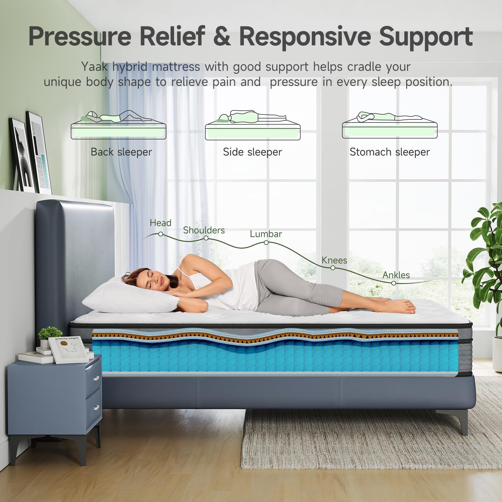 Yaak Twin Mattress 12 Inch, Hybrid Single Mattress In A Box, Individual Pocket Spring Twin Bed Mattress With Breathable Memory F