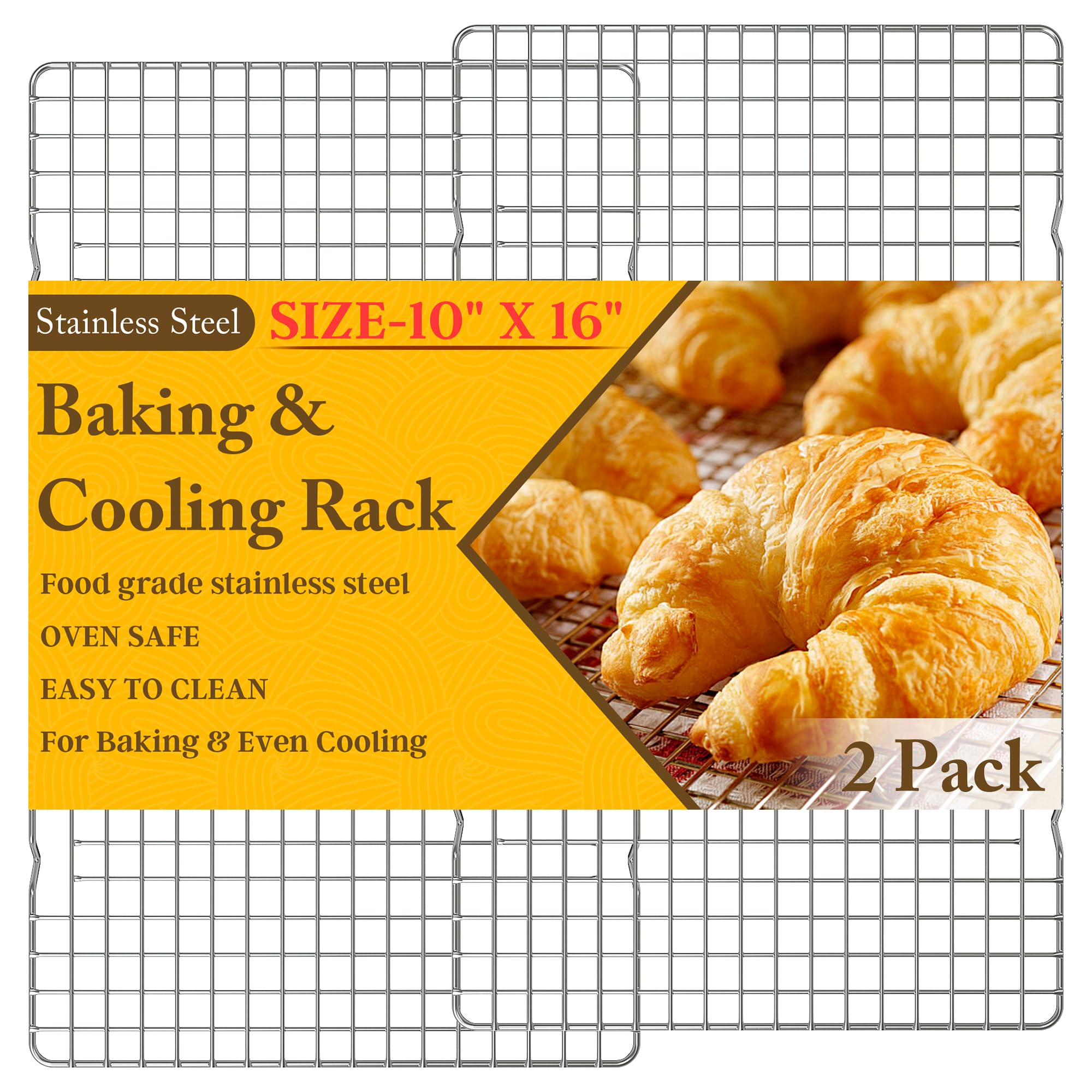 2PCS Cooling Racks for Cooking and Baking - 10 x 16Heavy Duty Stainless Steel Wire Rack for Baking, Grilling, Roasting - Oven & 