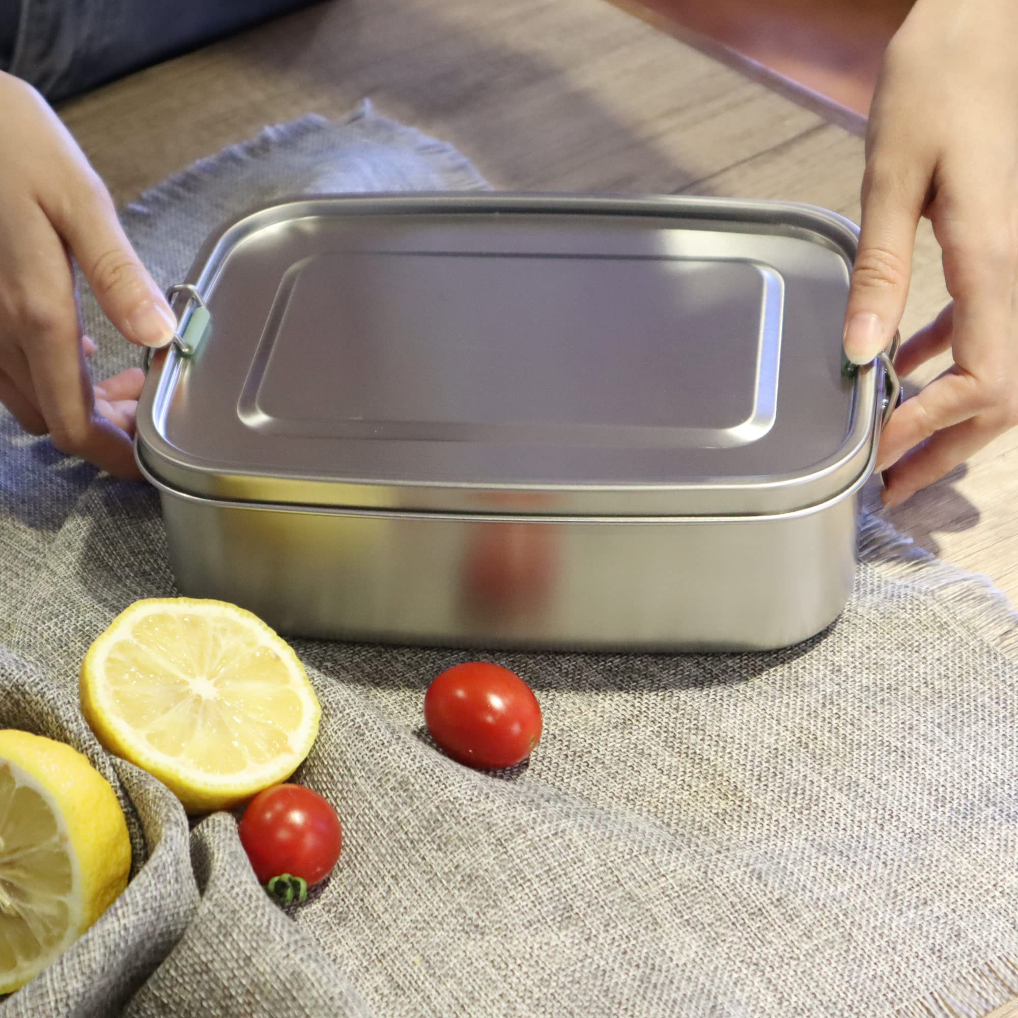Arora Stainless Steel Bento Lunch Box - 1500Ml W/Divider, 2 Compartments, Eco & Recyclable Food Container, Leakproof & Dishwashe