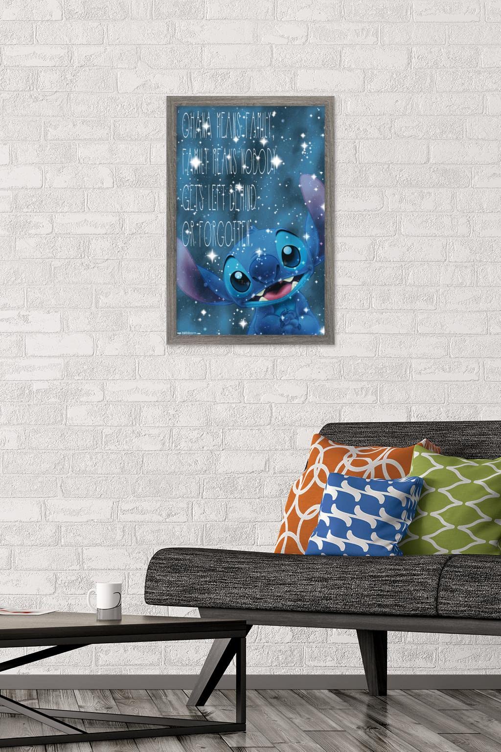 Trends International Disney Lilo And Stitch - Ohana Wall Poster, 14.725'' X 22.375'', Barnwood Framed Version