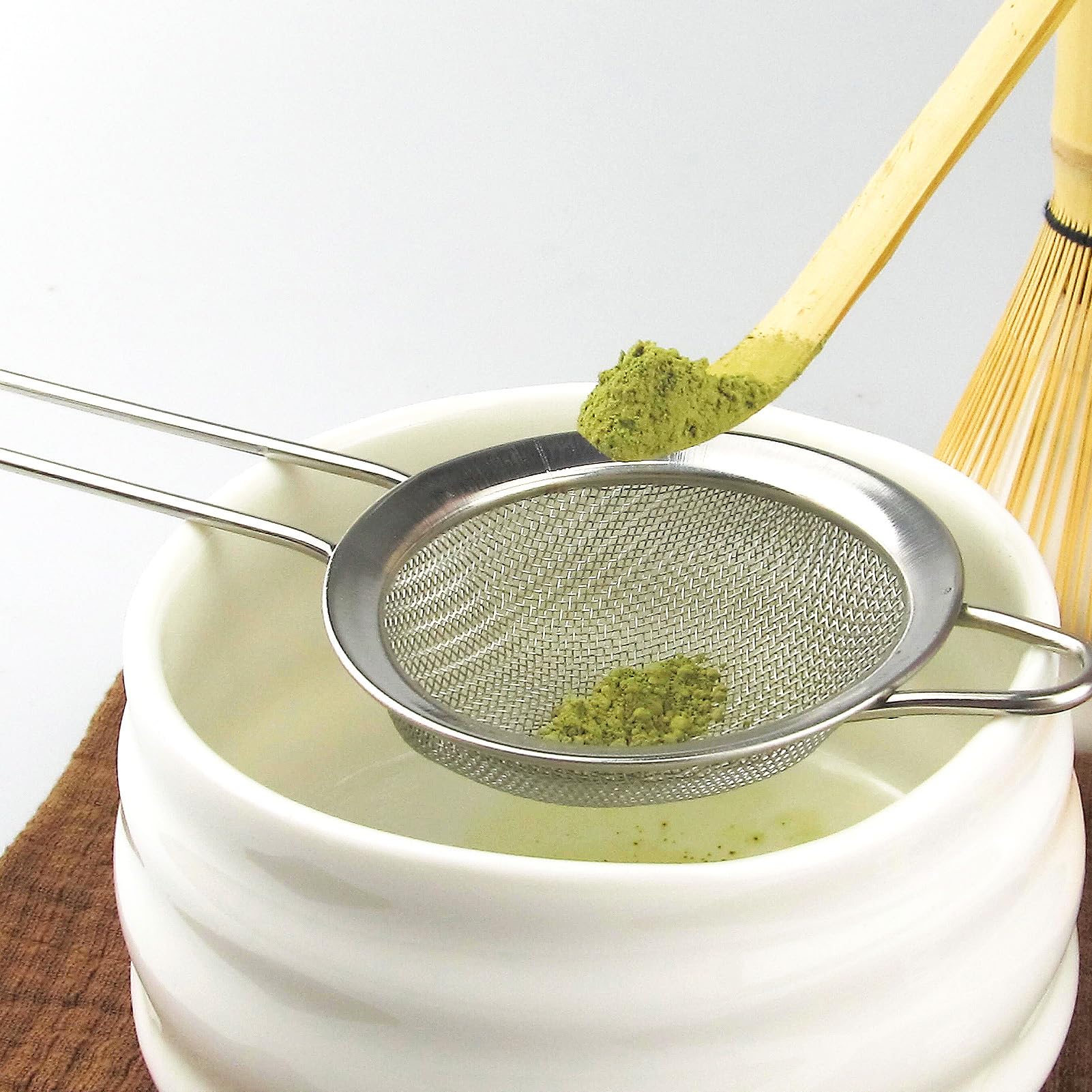Artcome 5 Pcs Japanese Matcha Tea Set, Matcha Whisk, Traditional Scoop, Tea Spoon, Scoop Holder, Ceramic Whisk Holder Handmade M