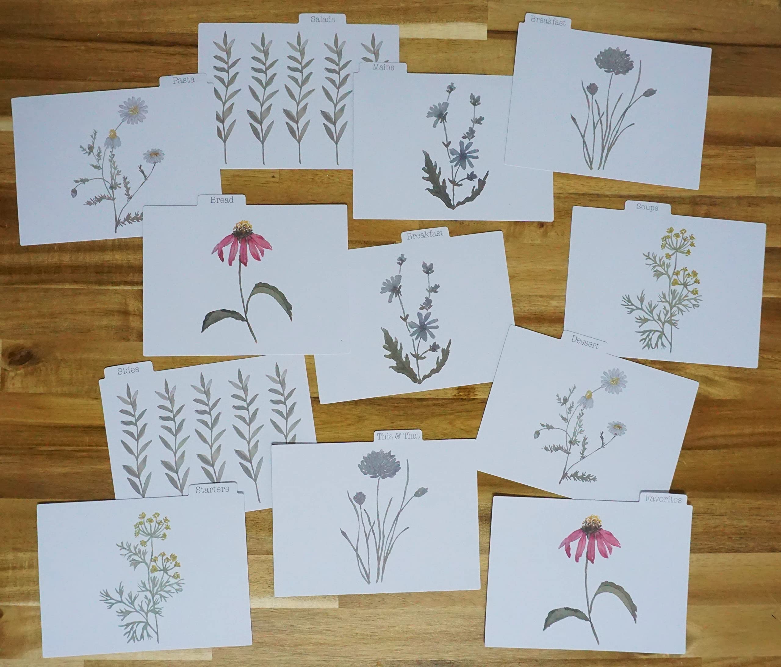 Sensory4U Tin Recipe Box Holder With Cards - Wildflower Print - Includes 100 4X6 Cards And 12 Dividers - Beautiful Decorative Ti