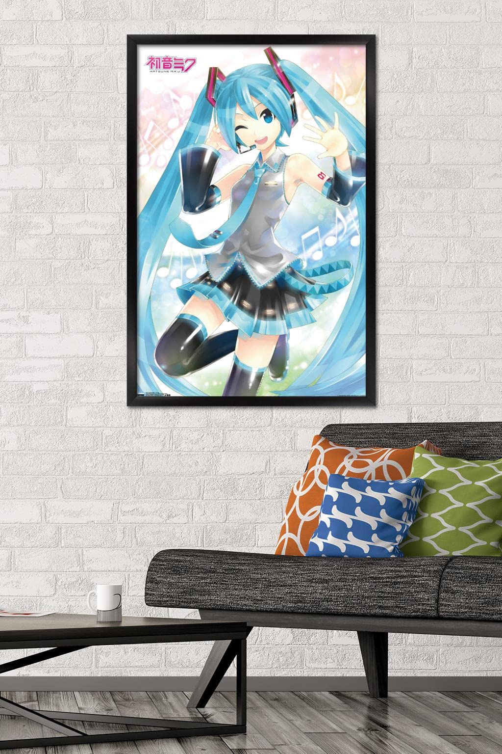 Trends International Hatsune Miku - Waving Wall Poster, 22.375'' X 34'', Black Framed Version