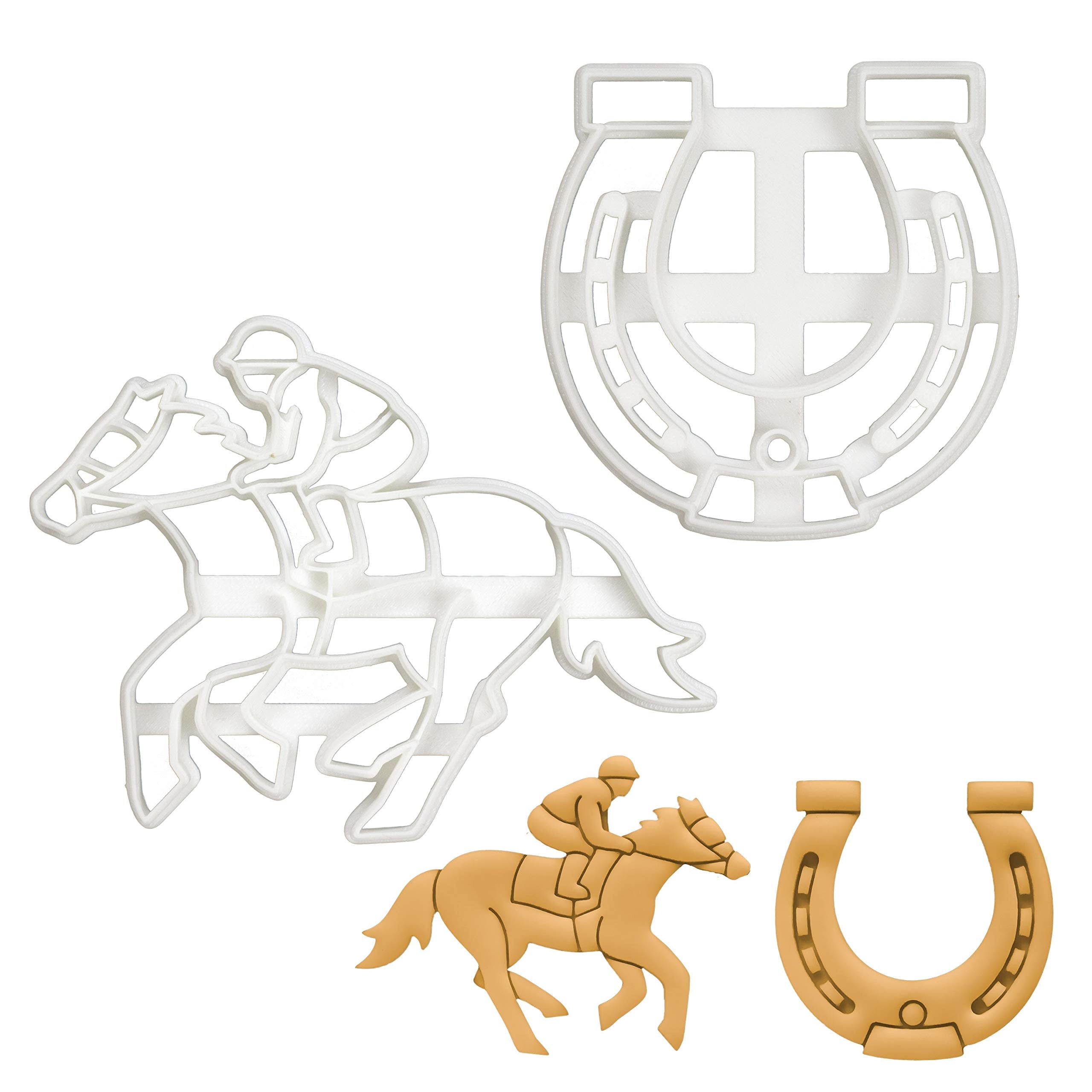 Set Of 2 Jockey Cookie Cutters (Designs: Jockey And Horse Shoe), 2 Pieces - Bakerlogy