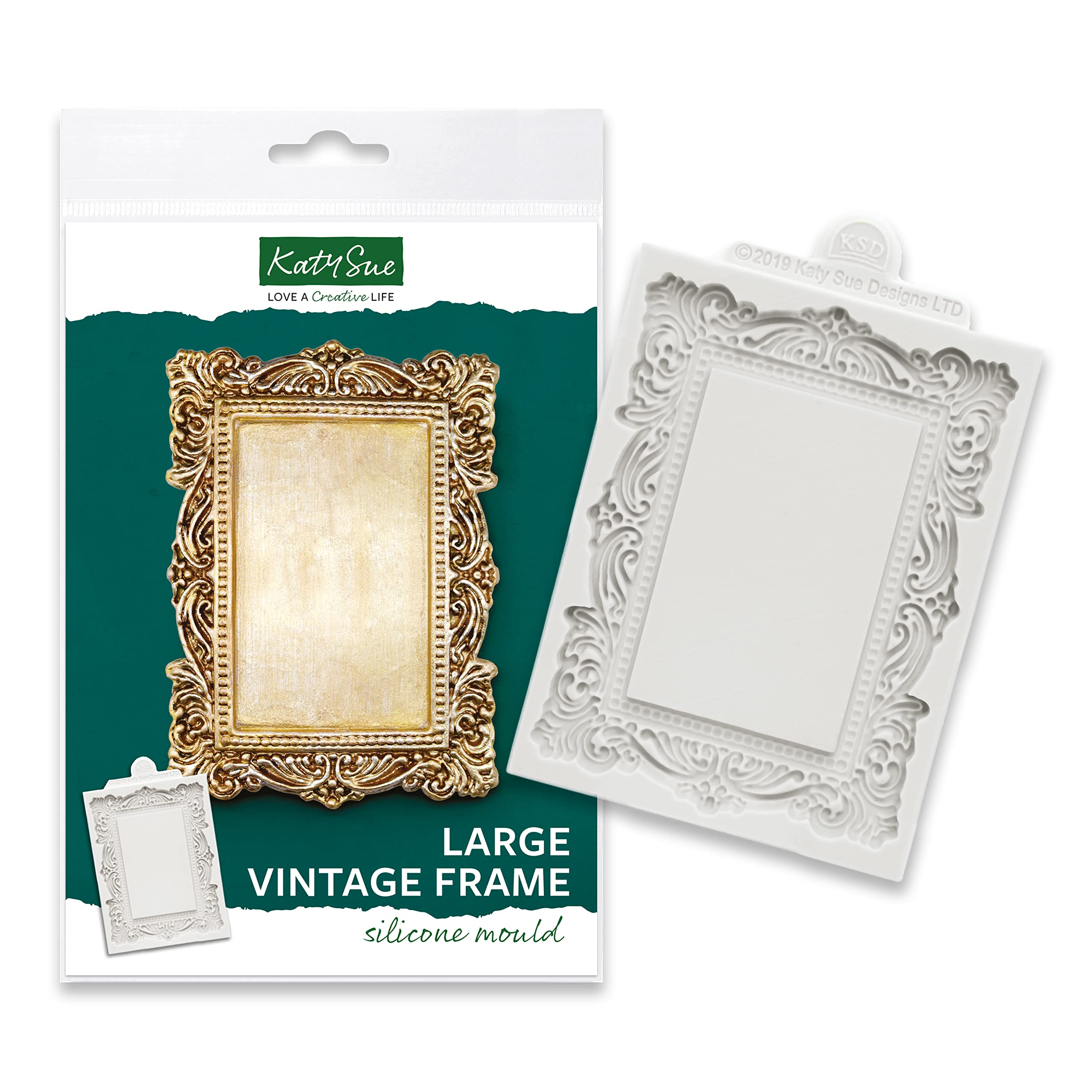 Katy Sue Large Vintage Frame Silicone Mold For Cake Decorating & Crafts - Outer Frame Size 3.6 Inch X 5 Inch, Inner Aperture Siz