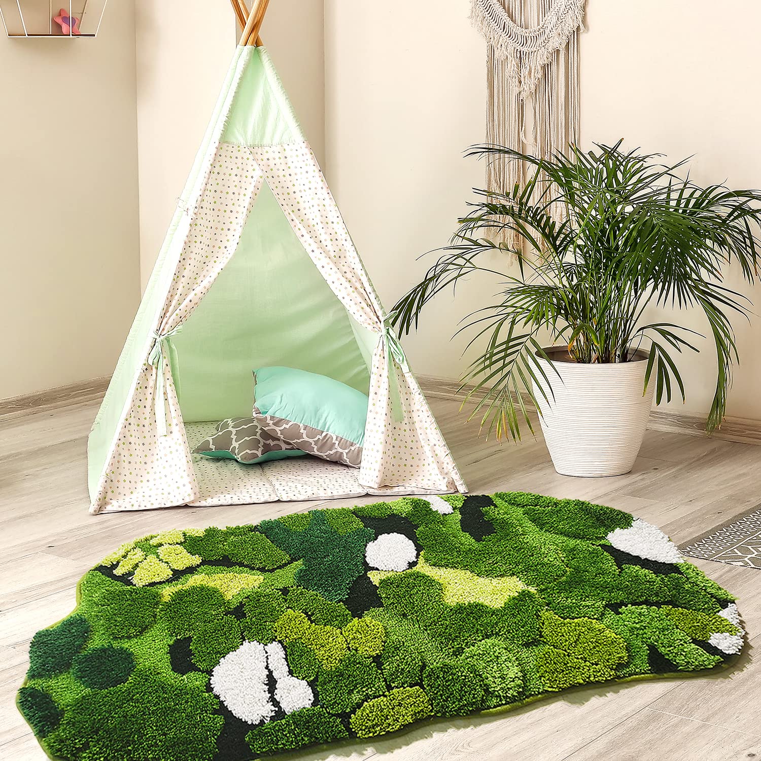 Hifuwan Cute Green Moss Bathroom Runner Rug Long Rectangular Boho Aesthetic Leaf Leaves Bath Mat Shaggy Non Slip Absorbent Showe