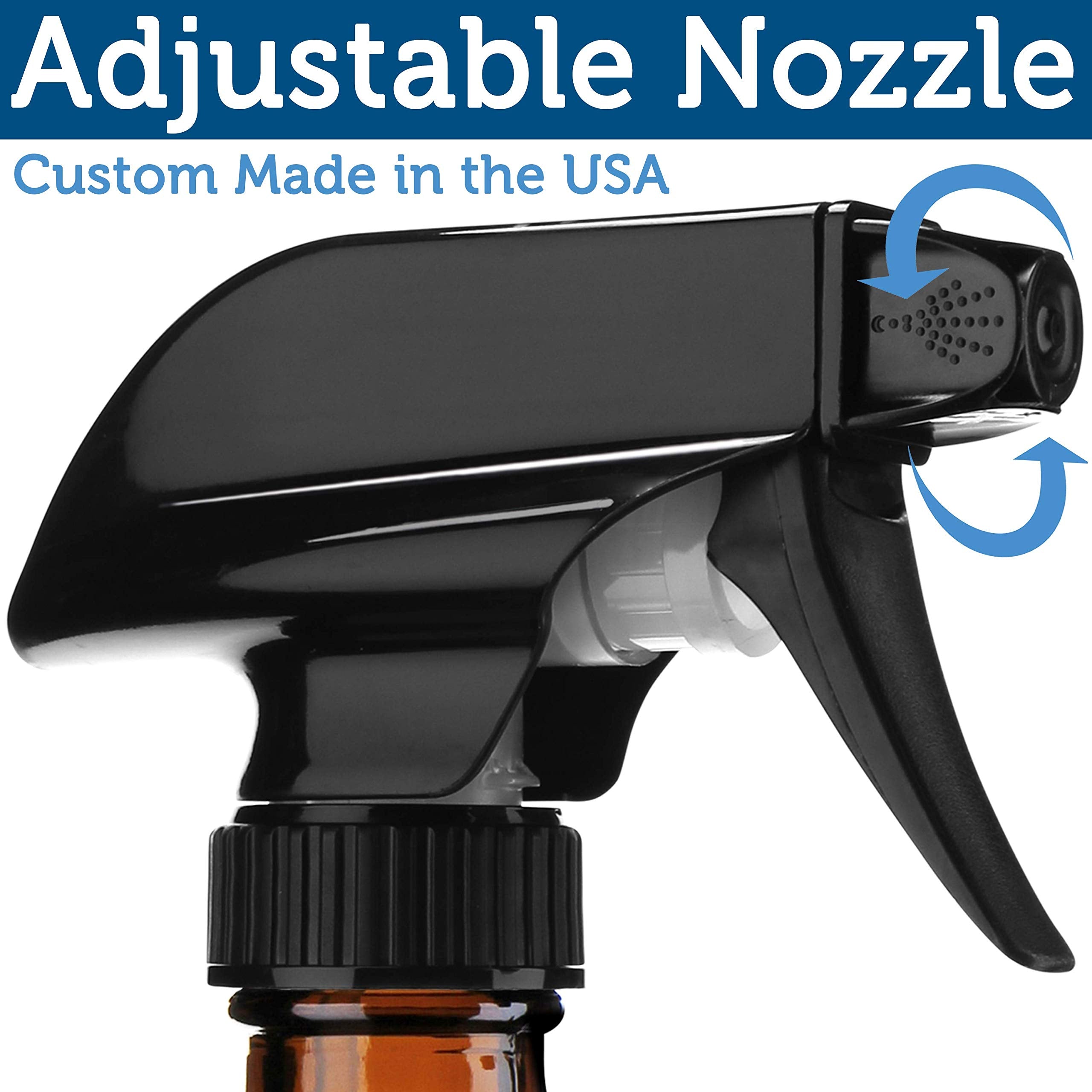 Sally's Organics Empty Amber Glass Spray Bottle - Large 16 oz Refillable Container for Essential Oils  Cleaning Products  or Aromatherapy - Black Trigger Sprayer w/Mist and Stream Settings - 6 Pack