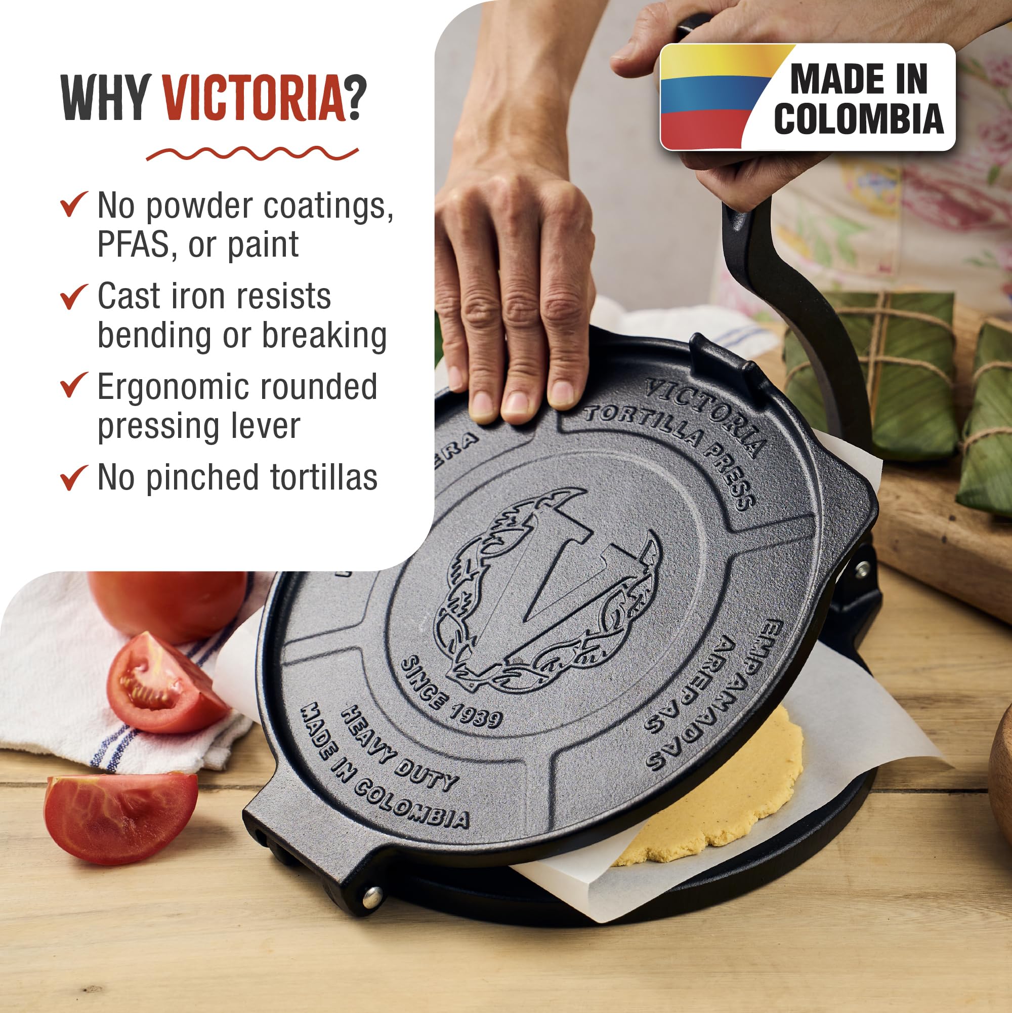 Victoria 10-Inch Commercial-Grade Cast-Iron Tortilla Press, Made From Super-Durable Hd Iron, Made In Colombia