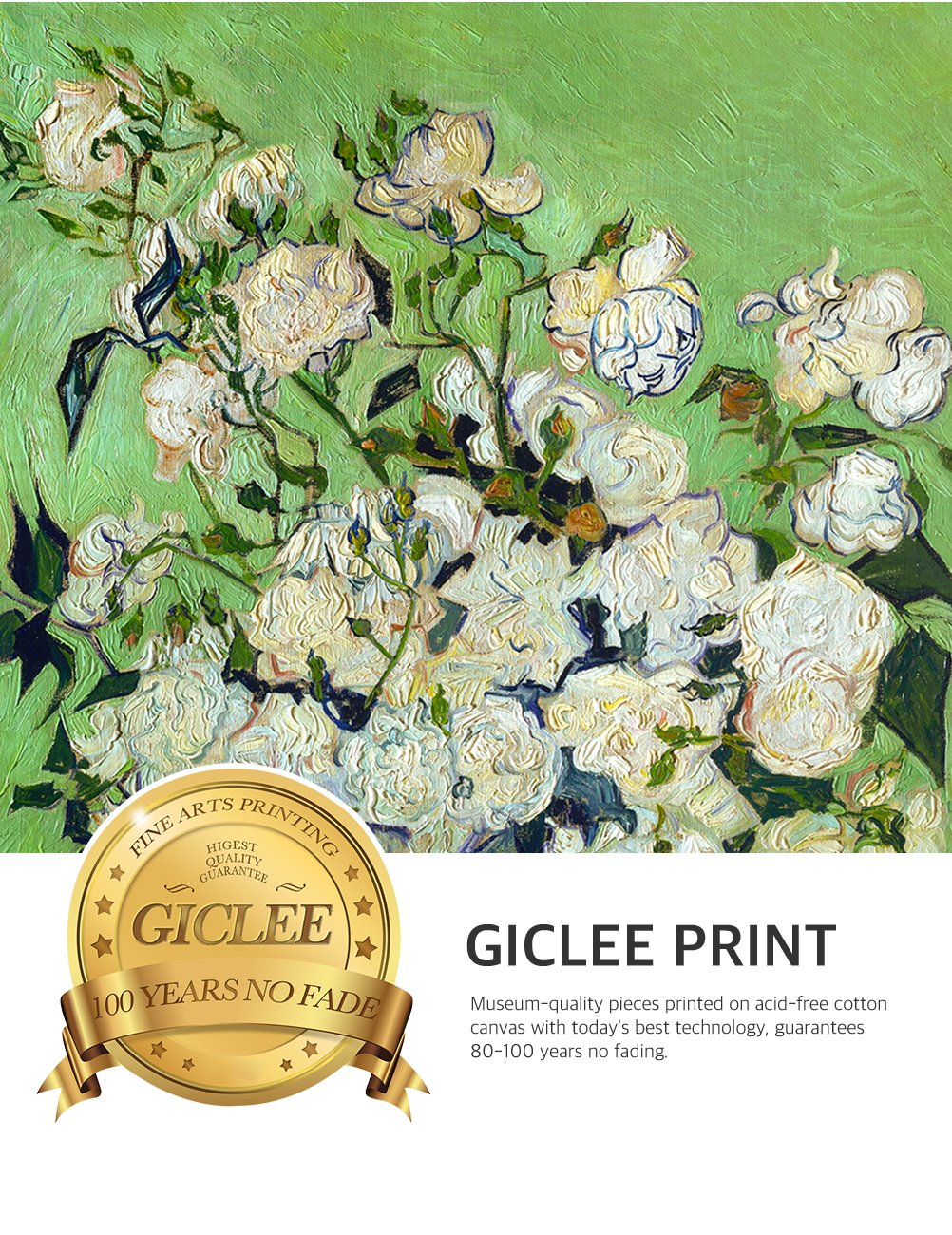 Decorarts - Pink Roses In A Vase, Vincent Van Gogh Art Reproduction. Giclee Prints Match With Golden Framed For Wall Decor. Pict