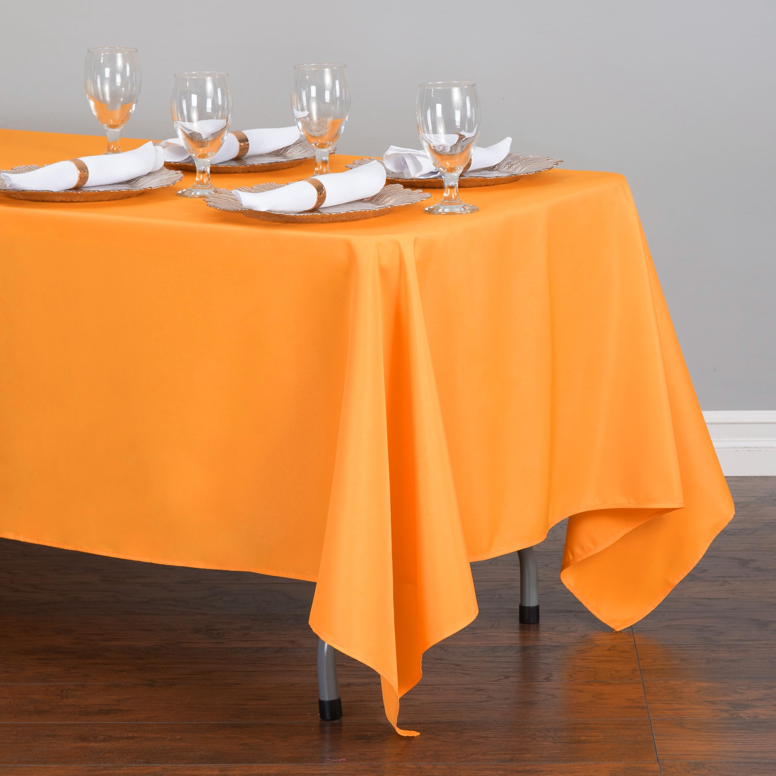 Ltc Linens 5 Pack Orange Rectangular Tablecloths 70 X 120 Inches For 6 Or 8 Feet Rectangle Banquet Tables With Half-Drop - Stain