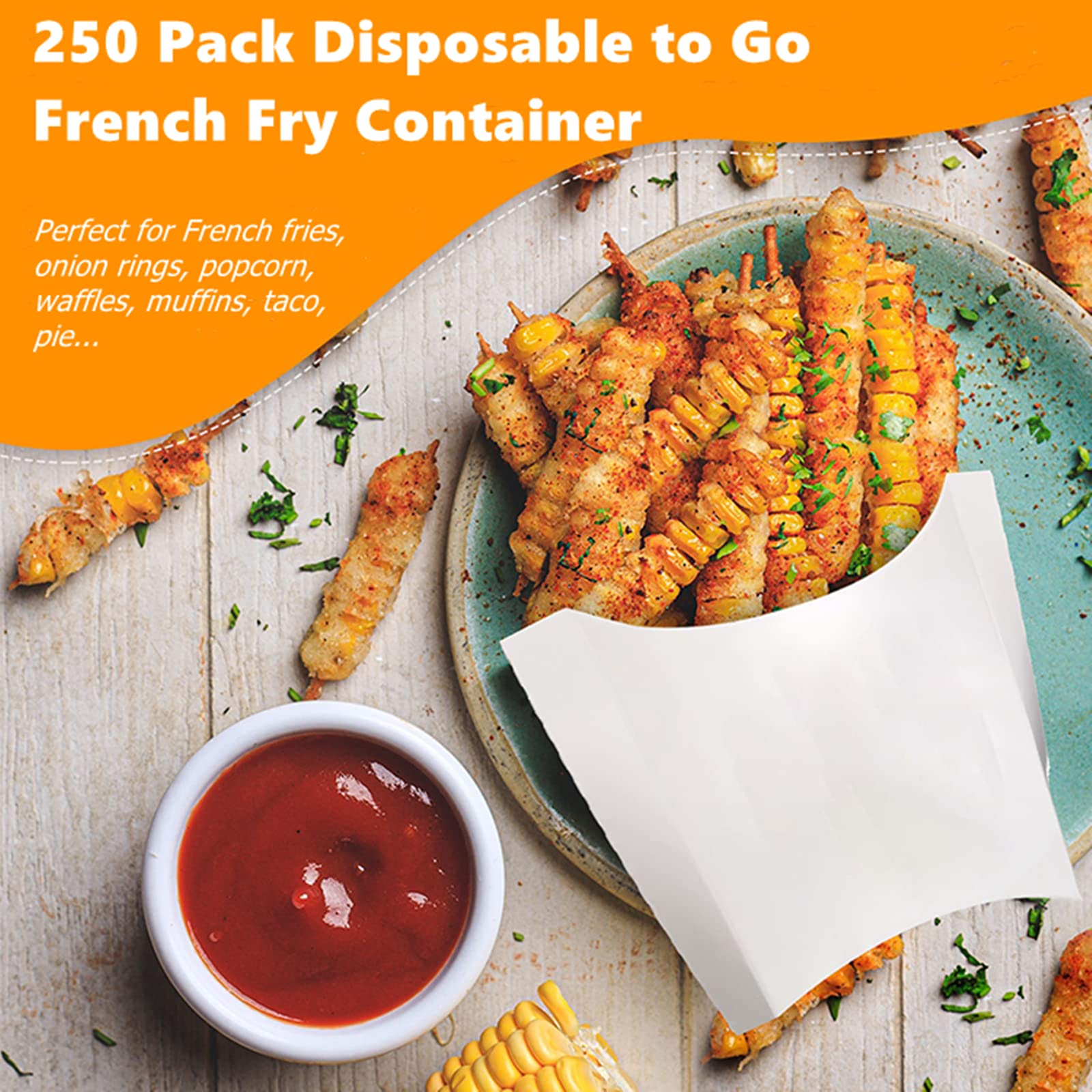 Lyellfe 250 Pack French Fry Holder, Disposable To Go French Fry Container Box, 4 Oz Stackable White Kraft Paper Charcuterie Cups