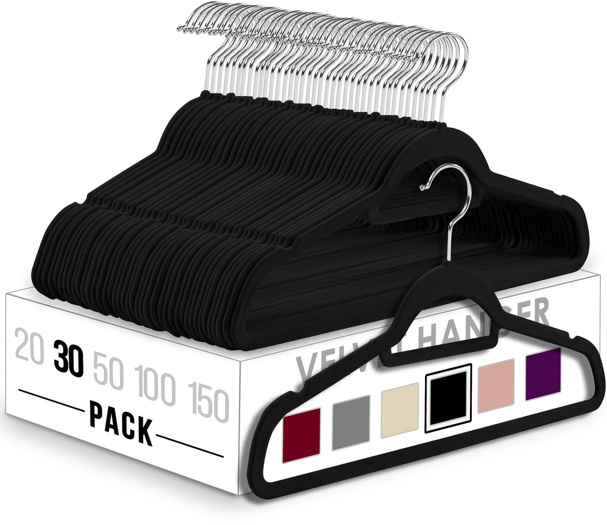 Utopia Home Premium Velvet Hangers 30 Pack - Non-Slip Clothes Hangers With Tie Bar - Black Hangers - Standard Hangers With 360 D